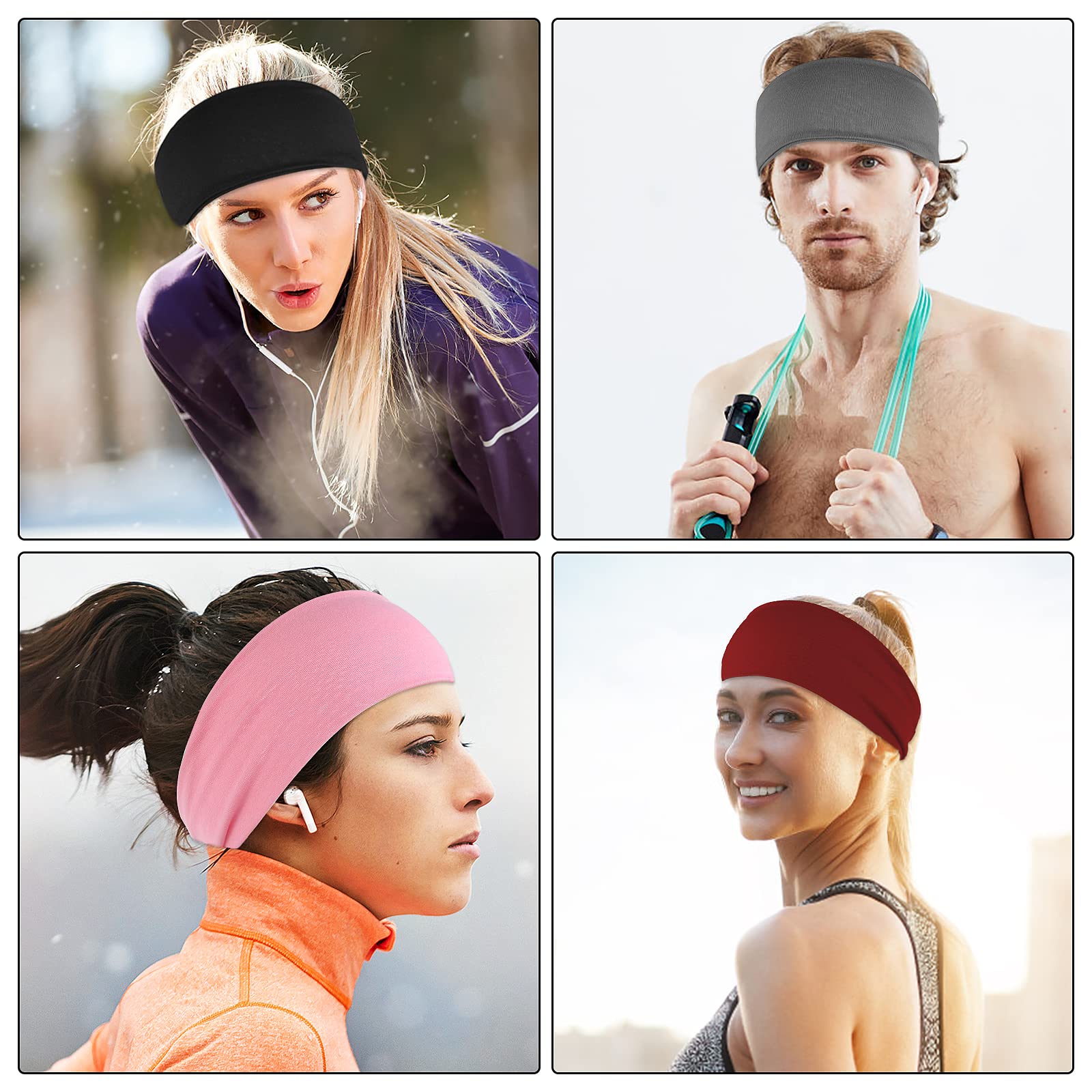 Sibba 4 Pack Women's Non-Slip Elastic Headbands - Sweat Wicking Yoga Headbands for Running, Workout, Exercise & Sports - Soft Hair Bands for Women & Girls (Great for Gym, Fitness, Tennis & Daily Use)