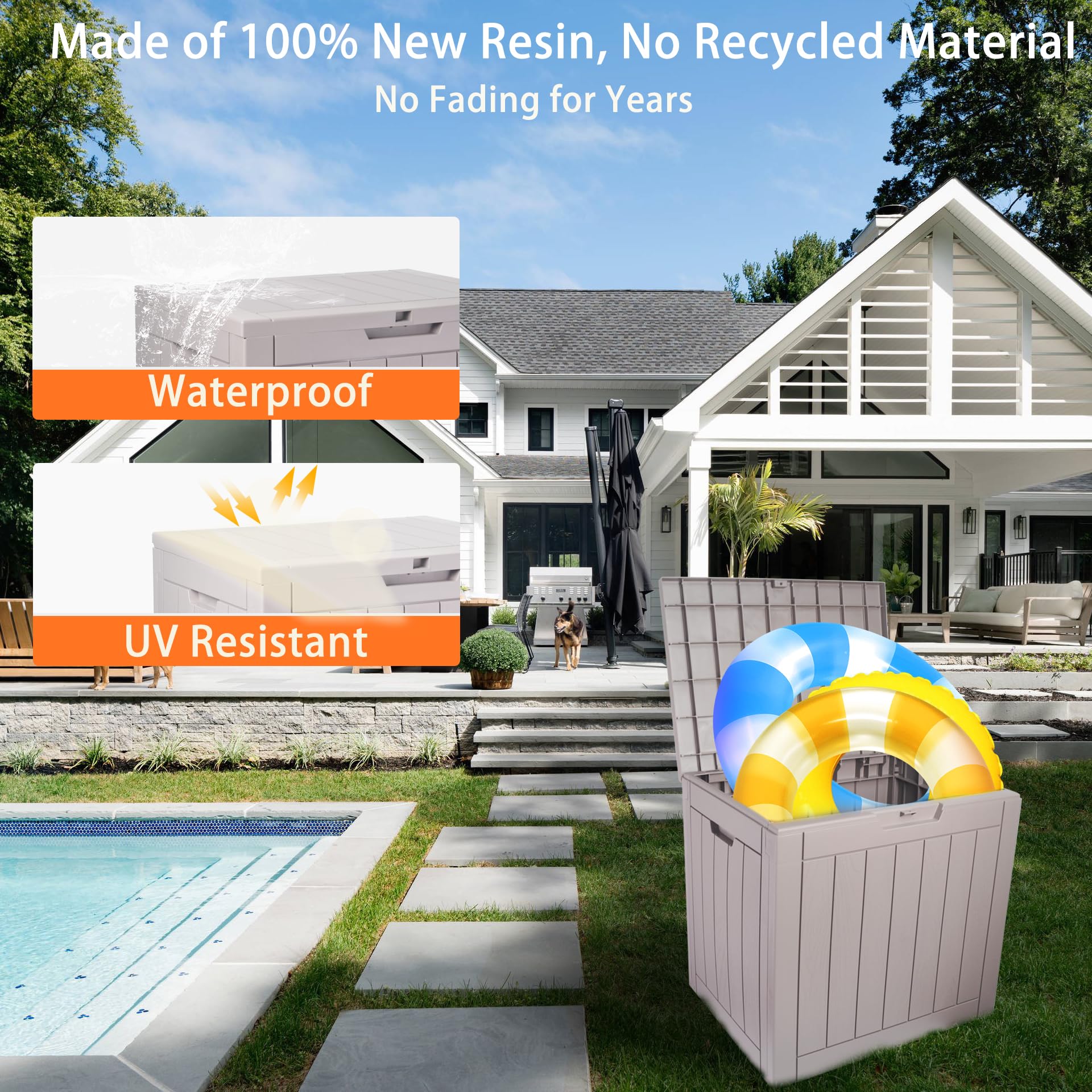 31 Gallon Waterproof Plastic Deck Storage Box with Lockable Lid - Outdoor Patio Toy & Garden Storage Bin for Deck, Backyard, and Poolside Organization