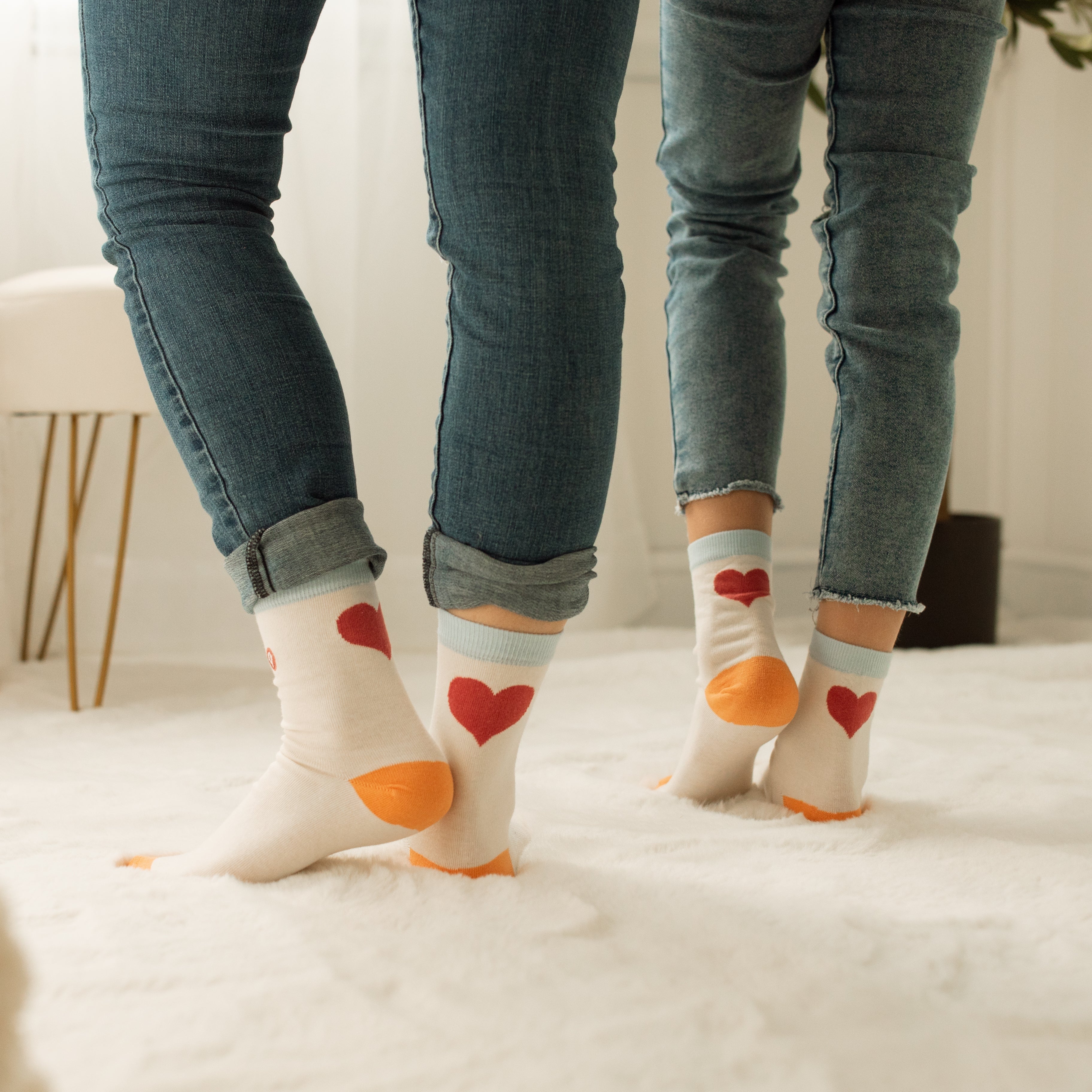 Pair of Hearts Adult Socks - 98% Organic Cotton - Comfortable & Breathable for Everyday Wear, Gifts & Couples Matching