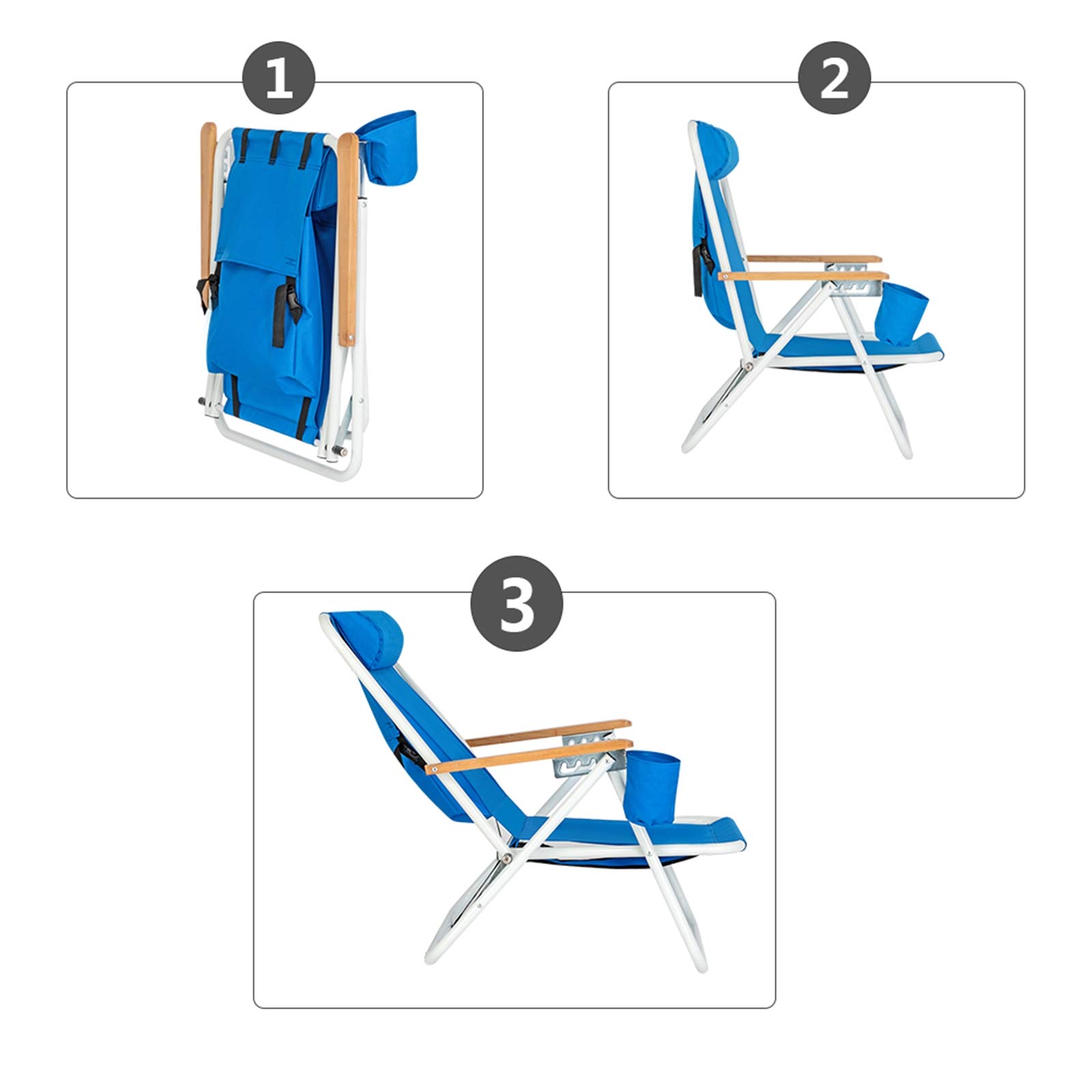 4-Position Folding Backpack Beach Chair for Adults - Adjustable Headrest, Storage Pouch & Cup Holder - Portable Camping & Sand Chair for Outdoor, Lawn, Travel, Picnic, Fishing | Perfect for Beach Relaxation, Backyard Lounging & Camping Trips
