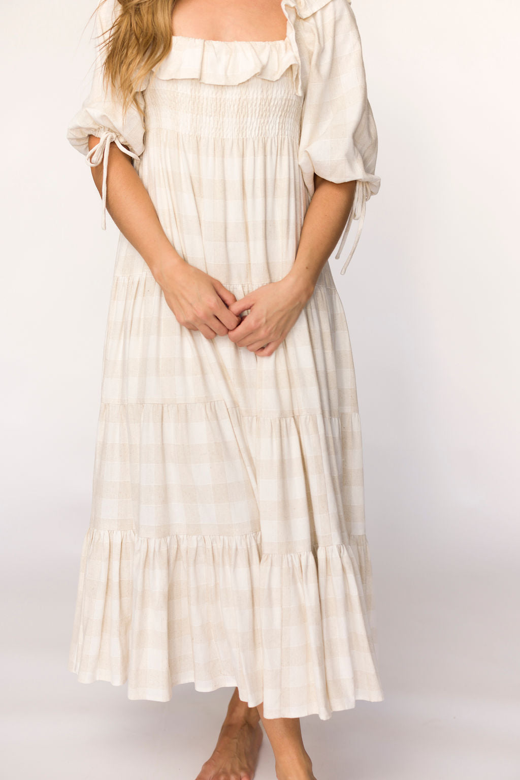 Clea Dress in Natural Plaid - Bump Friendly Maternity Dress for Pregnancy & Nursing | Perfect for Casual Outings, Baby Showers & Everyday Comfort