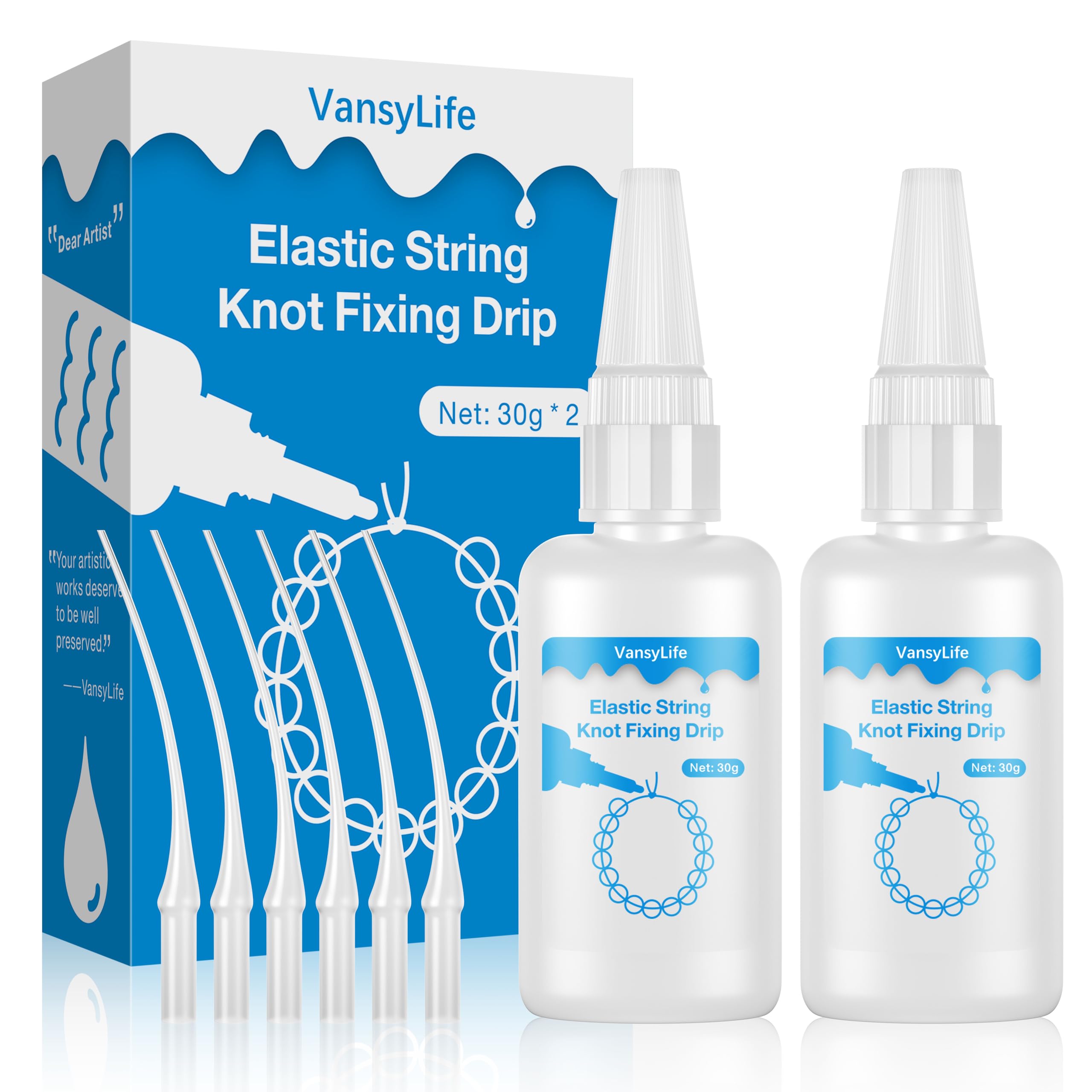 Stretchy Elastic Bracelet String for Jewelry Making - Professional Knot Fixing Drip to Keep Beaded Bracelets Secure - Clay Beads Jewelry Glue & DIY Craft Supplies (30g x 2) - Perfect for Handmade Bracelets, Beading Projects & Jewelry Repair