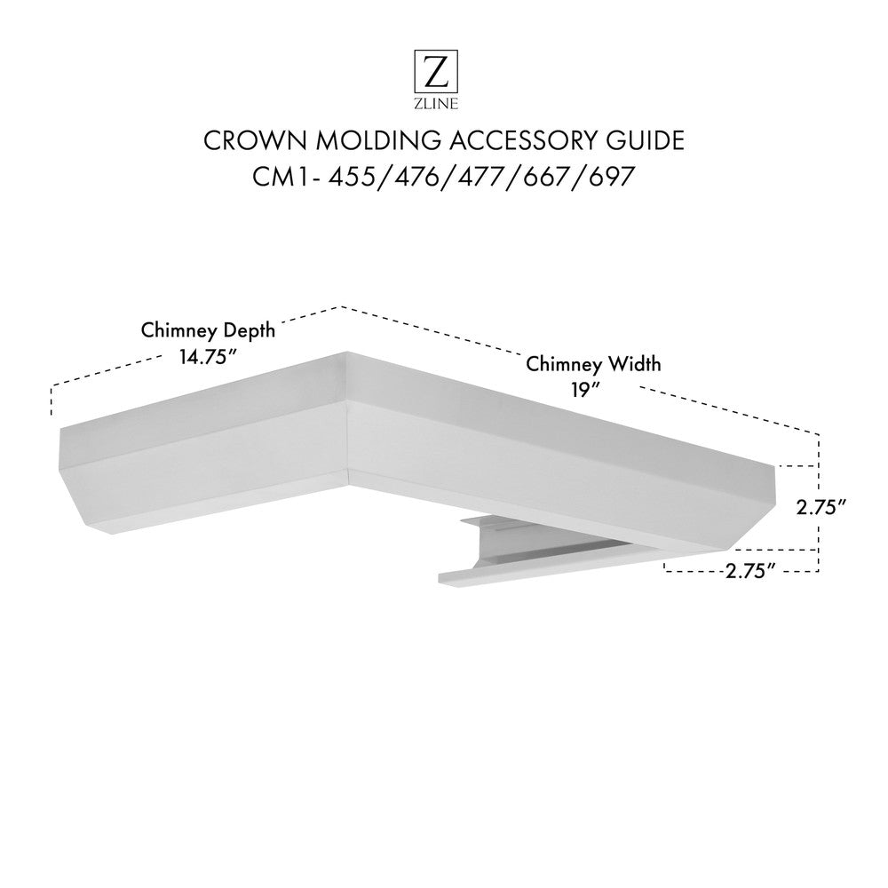 Premium ZLINE CM1 Crown Molding for Wall Range Hood - Models 455/476/477/667/697 - Elegant Kitchen Upgrade for Modern & Traditional Homes