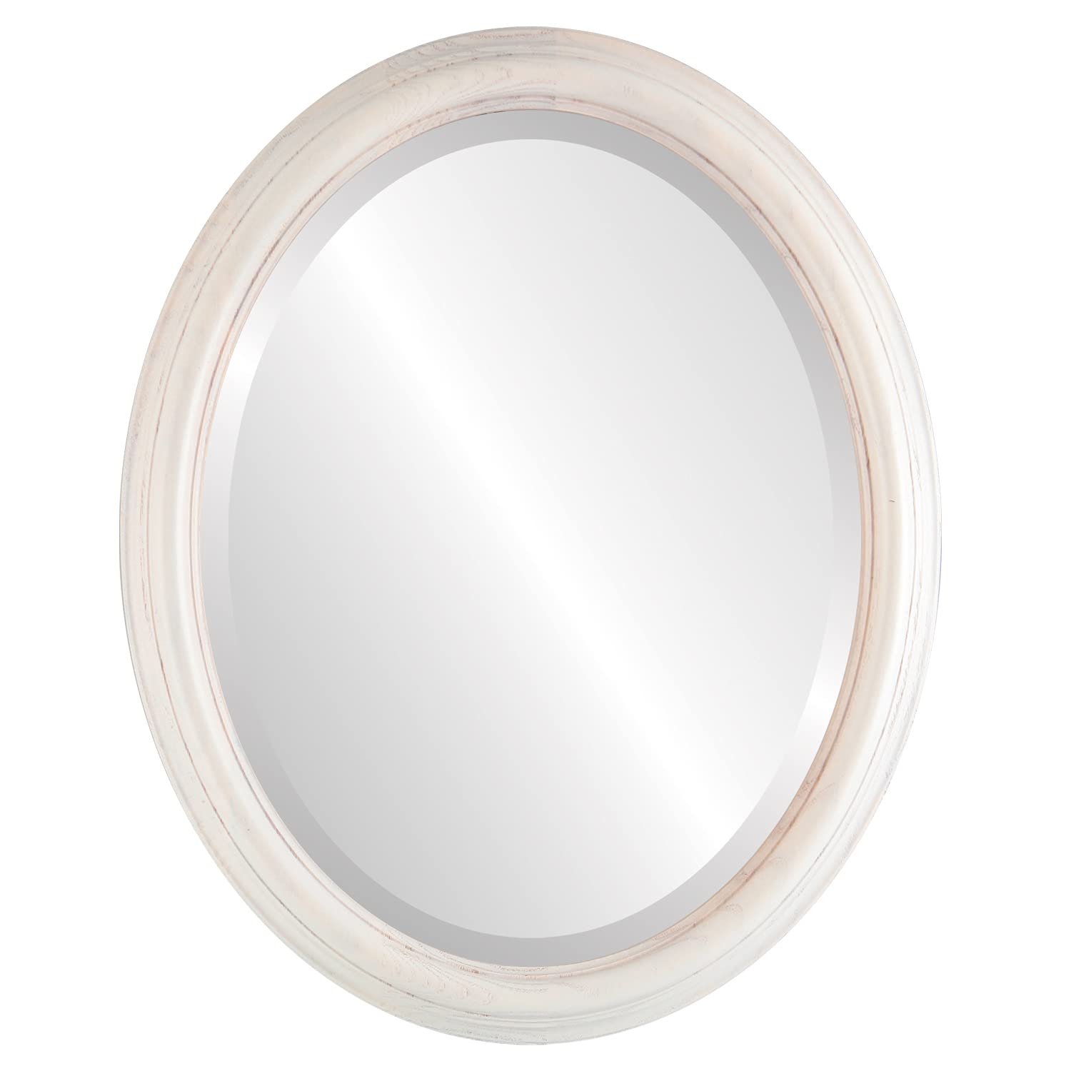 OVALCREST - 15.4x19.4 Inch White Wooden Beveled Wall Mirror - Vintage Melbourne Style for Bathroom Vanity, Bedroom, Living Room & Hallway Decor - Perfect for Farmhouse, Rustic & Country Home Interiors