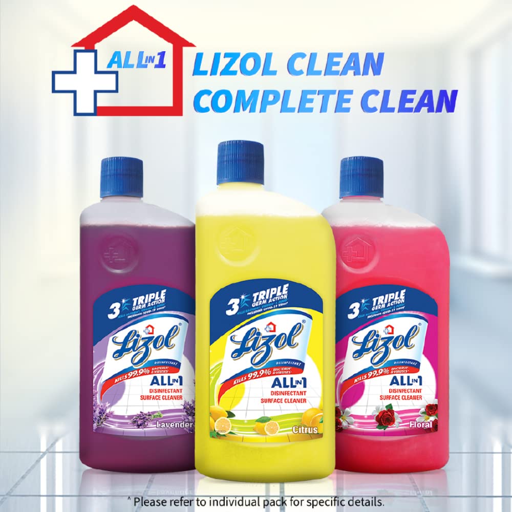 Lizol 1800ml Citrus Disinfectant Surface & Floor Cleaner Liquid Refill - Kills 99.9% Germs | All-Purpose Floor Mop Solution | India's #1 Floor Cleaner | Ideal for Kitchen, Bathroom & High-Traffic Areas