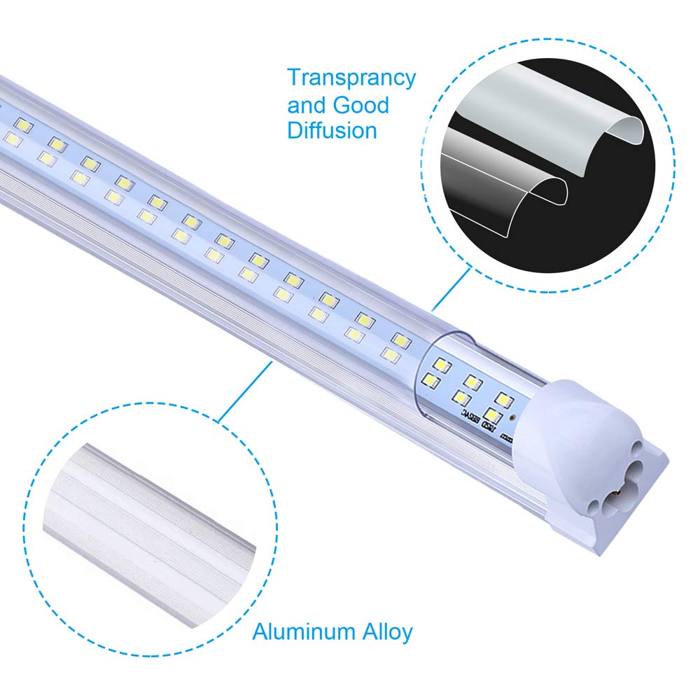 8FT LED Shop Light Fixture - 72W 8640LM 6000K Daylight White, Linkable T8 LED Tube Lights for Garage, Warehouse, Basement & Workshop - High Output Plug & Play (8-Pack) - Perfect for Industrial Spaces, Retail Stores & Home Improvement Projects