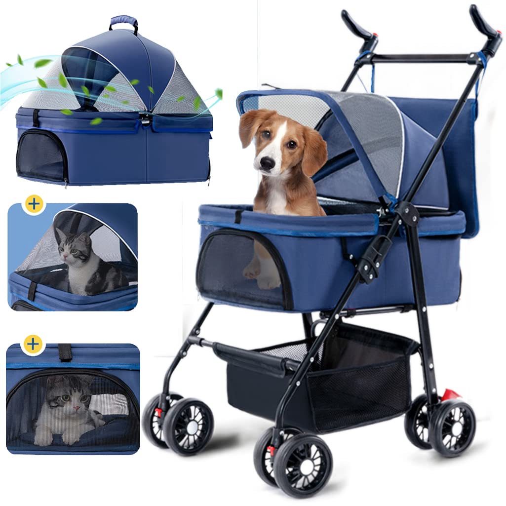Foldable Pet Stroller for Dogs & Cats - Lightweight 4-Wheel Travel Carrier with Removable Liner & Storage Basket | Perfect for Outdoor Walks, Vet Visits, and Shopping Trips
