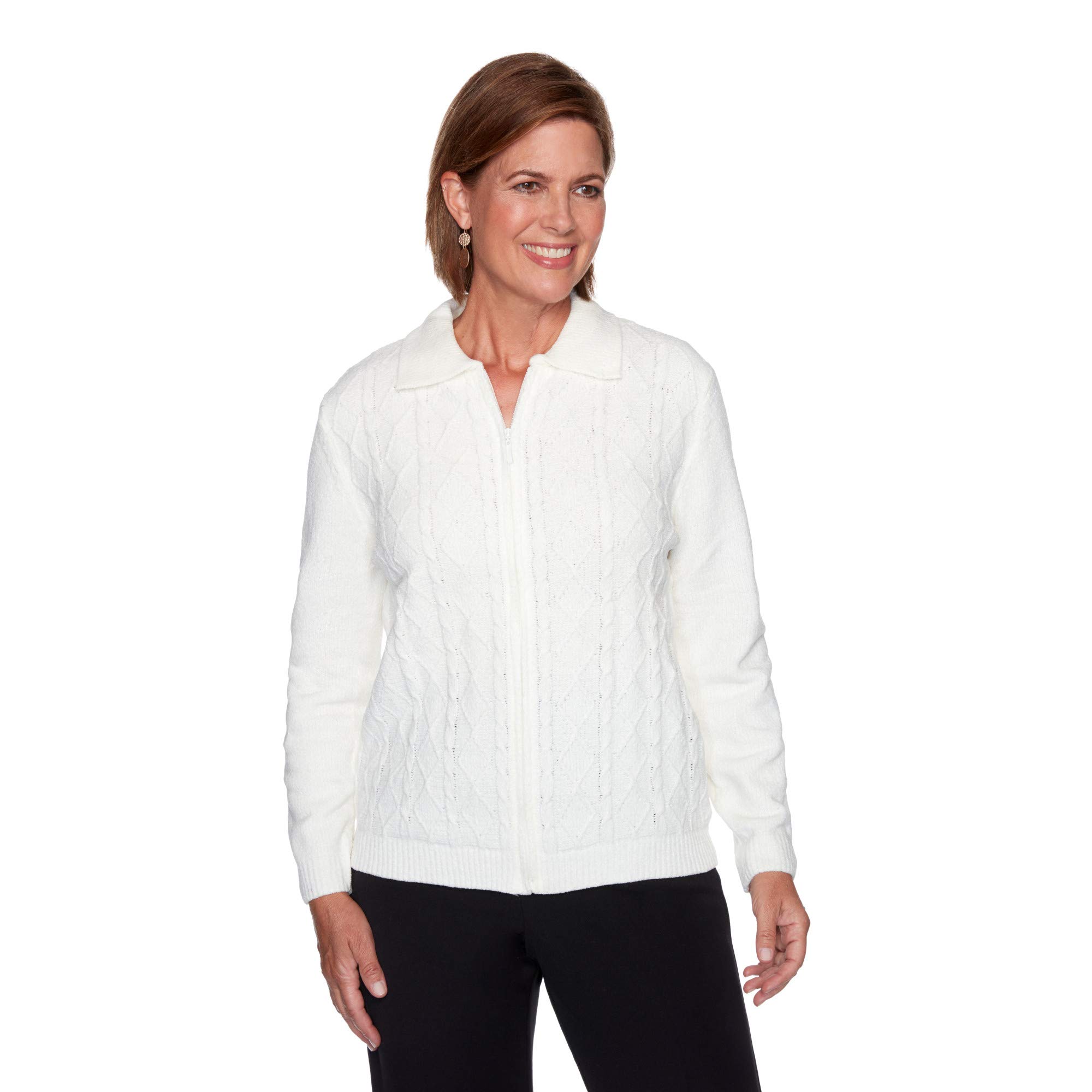 Alfred Dunner Women's Classic Acrylic Chenille Zip-Up Cardigan Sweater - Cozy Fall & Winter Layering for Casual Outfits and Office Wear