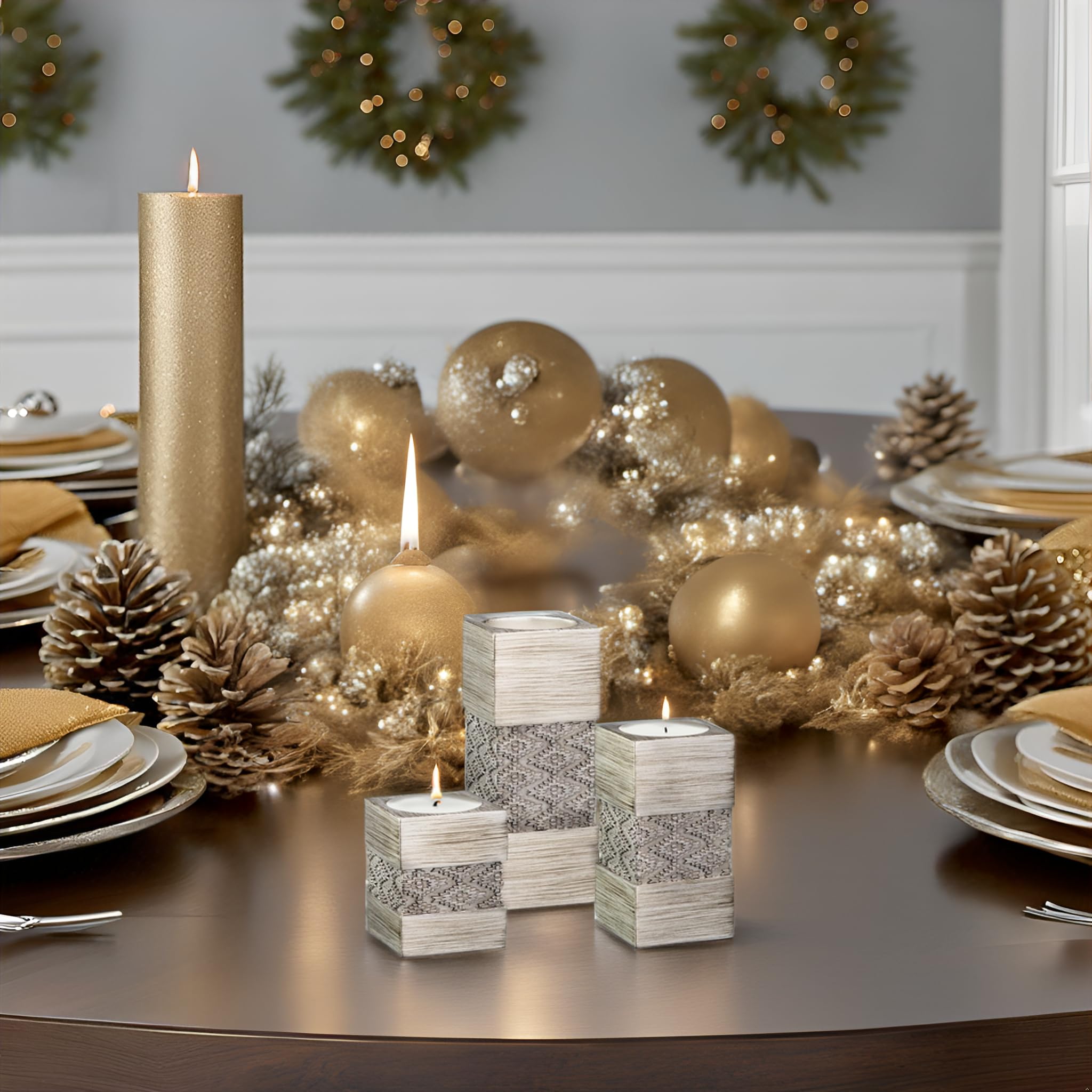 Dublin Silver Tealight Candle Holder Set of 3 - Elegant Home Decor for Living Room, Dining Table, Coffee Table, Fireplace, Entryway & Bathroom | Perfect for Romantic Dinners, Relaxing Baths & Holiday Centerpieces