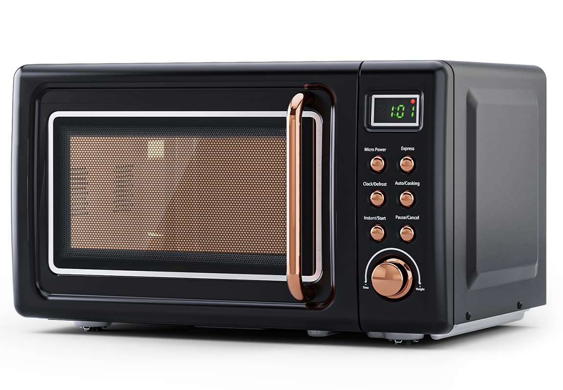 SIMOE Retro Compact Microwave Oven - 0.7 cu ft Small Countertop Microwave with 8 Auto-Cooking Presets, 700W Power (Black) | Perfect for Dorms, Apartments & Small Kitchens