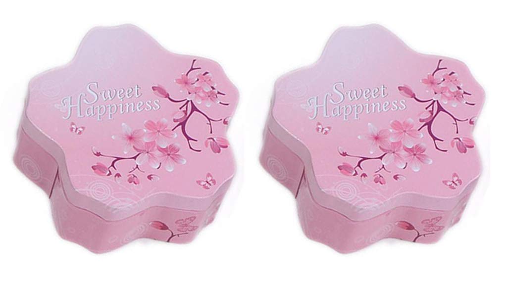 Cherry Blossom Printed Metal Candy Tins with Lids - 2 Pack Empty Storage Containers for Candy, Cookies & Wedding Favors | Airtight Flower-Shaped Tin Cans for Christmas, Party Gifts & Kitchen Organization