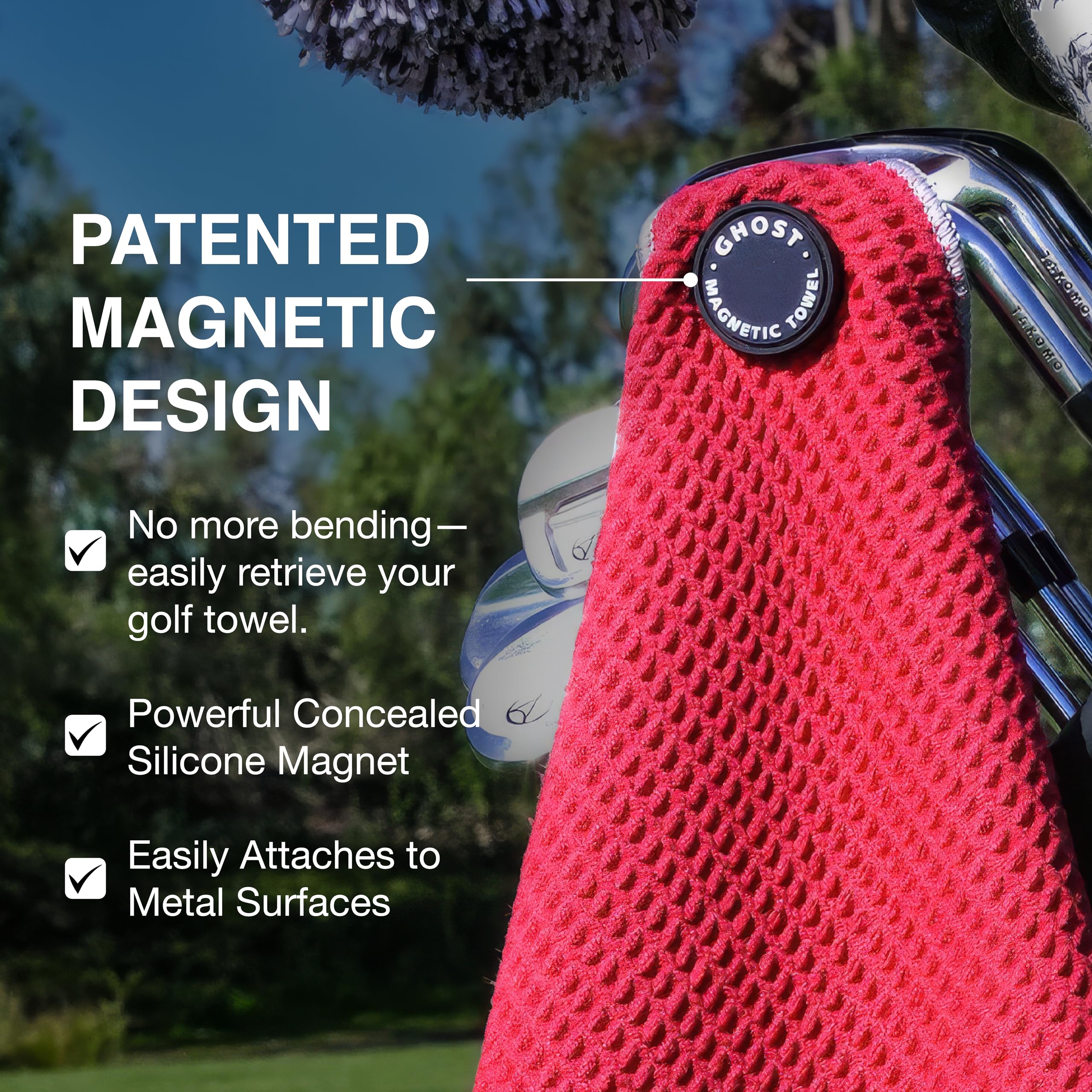 Premium Ghost Golf Magnetic Towel - Ultra-Absorbent Microfiber Golf Towel with Strong Magnet for Golf Carts & Clubs - 18