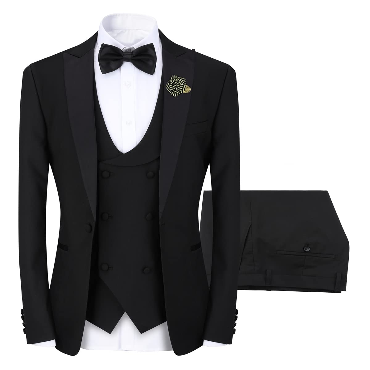 YFFUSHI Men's Slim Fit 3 Piece Suit Set - One Button Blazer, Vest & Trousers for Prom, Wedding, Business & Formal Occasions