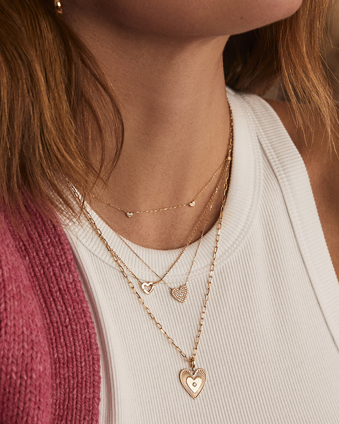 Elegant Diamond Pavé 5 Heart Necklace - 14K Gold Pendant for Women | Perfect Gift for Anniversary, Valentine's Day & Special Occasions