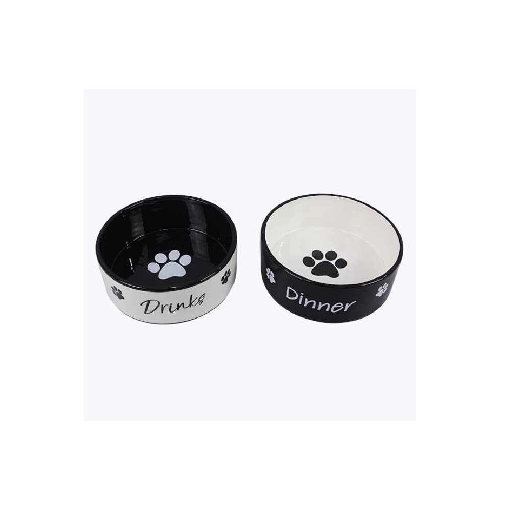 Youngs 21310 Ceramic Pet Food and Water Bowl Set - 2 Pack, Durable Non-Slip Design for Dogs and Cats - Perfect for Indoor and Outdoor Feeding