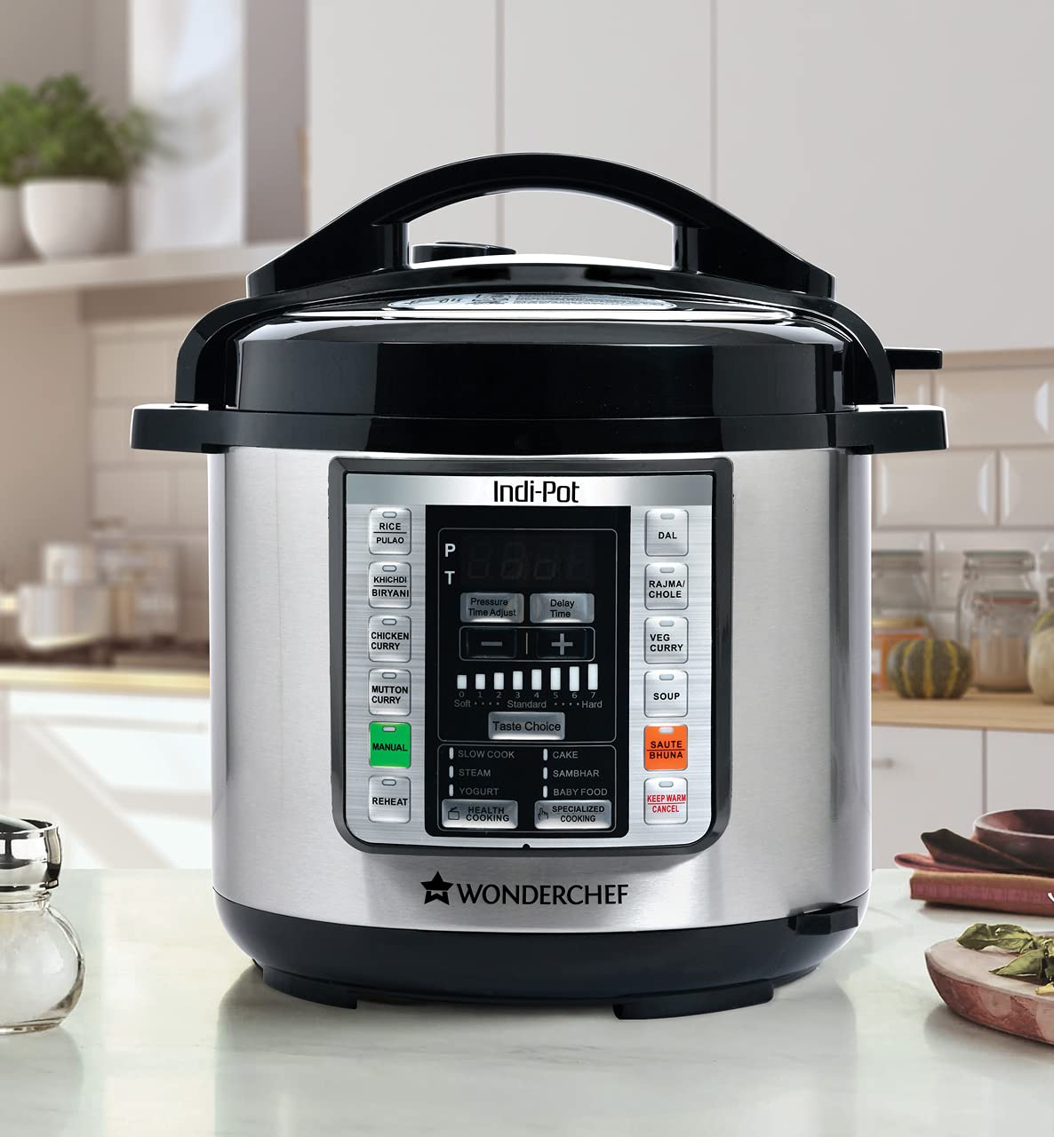 Wonderchef 6 Quart Stainless Steel Multi-Cooker - 7-in-1 Electric Pressure Cooker, Steamer, Yogurt Maker, Rice Cooker, Slow Cooker & Warmer for Indian & American Cuisine | Perfect for Meal Prep, Family Dinners & Healthy Cooking