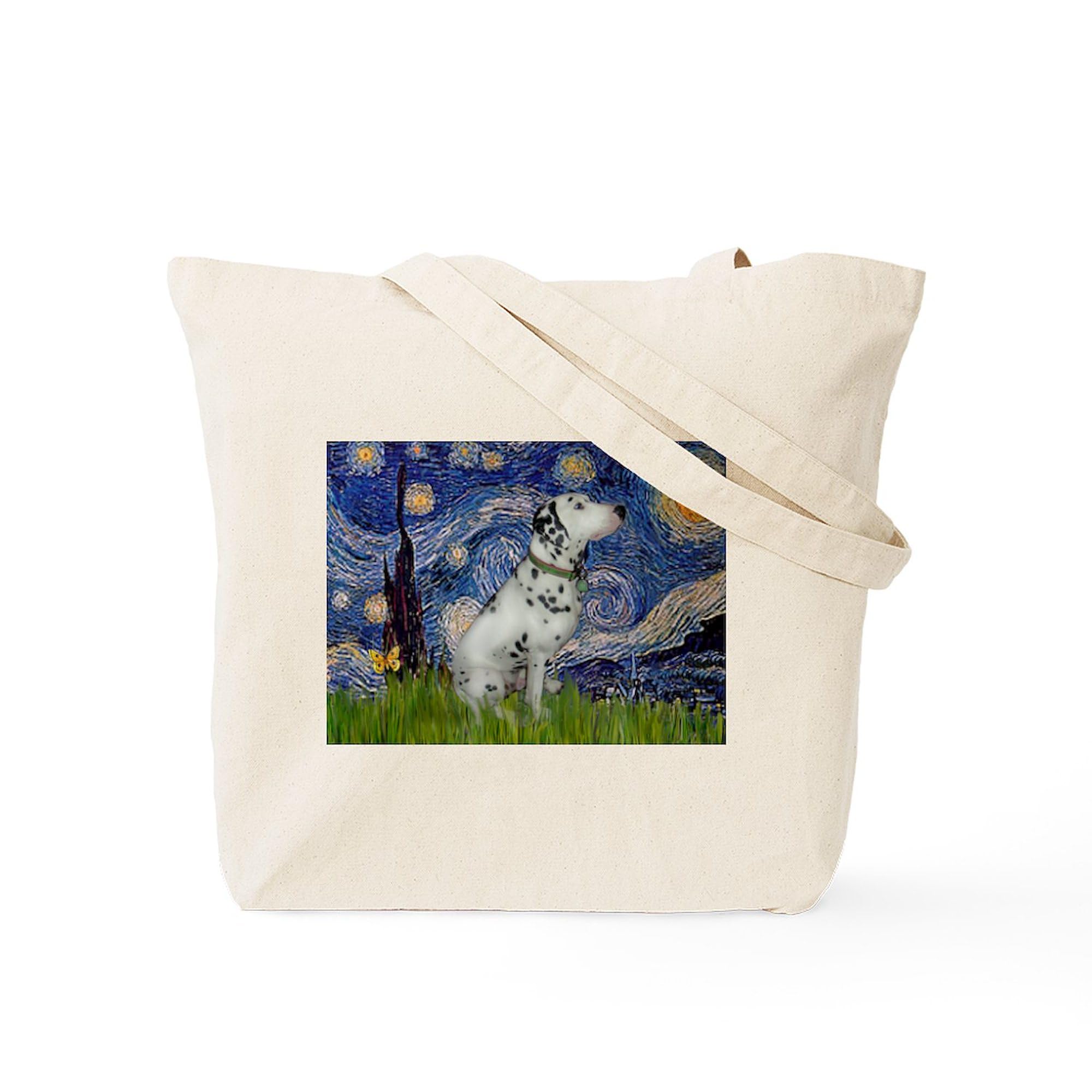 Starry Night Dalmatian Print Natural Canvas Tote Bag - Eco-Friendly Reusable Grocery Shopping Bag for Beach, Work & Farmers Market