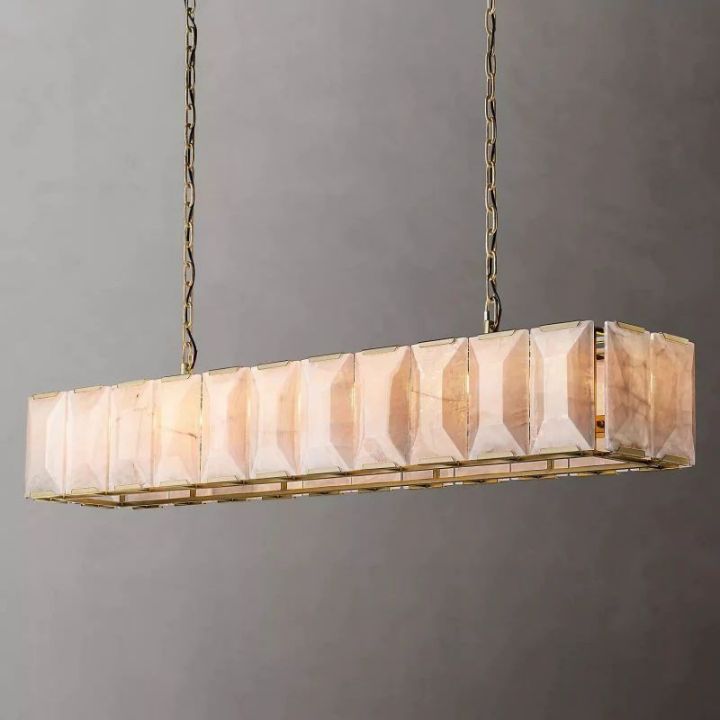 Aubrey Calcite Rectangular Chandelier - 74 Inch Modern Crystal Ceiling Light Fixture for Dining Room, Living Room & Bedroom Lighting