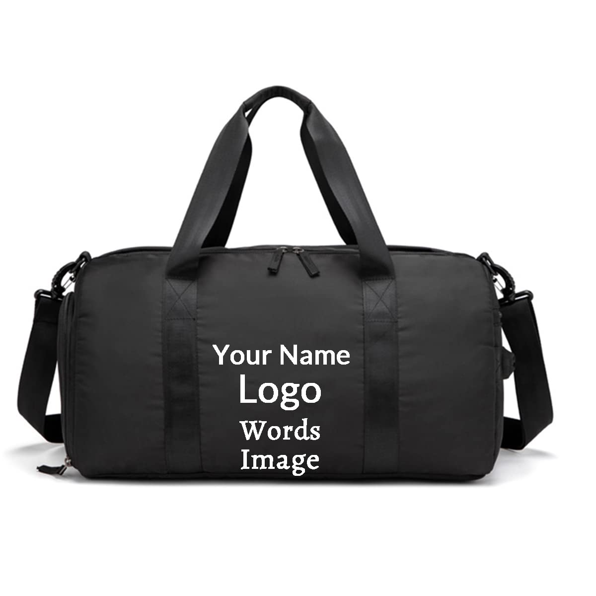 Custom Personalized Duffel Bag with Name & Logo - Travel, Gym, Yoga & Beach Bag for Men & Women - Waterproof Wet Pocket & Shoe Compartment - Ideal for Sports, Workouts & Weekend Getaways (Black)