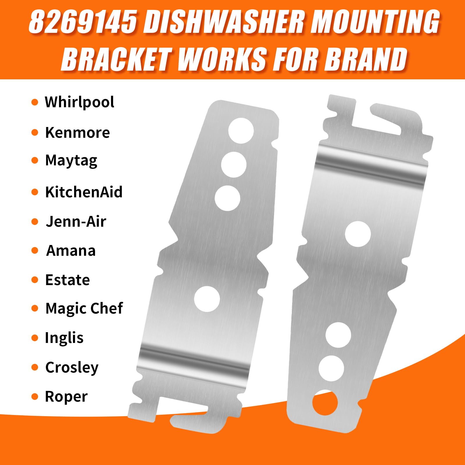 2 Pack 8269145 UPGRADE Dishwasher Mounting Brackets with Screws - Universal UnderCounter Bracket Compatible with Kenmore, Whirlpool, KitchenAid & Samsung Dishwashers - Replacement for 8269145 & WP8269145VP - Perfect for Secure Installation & Dishwasher Stability