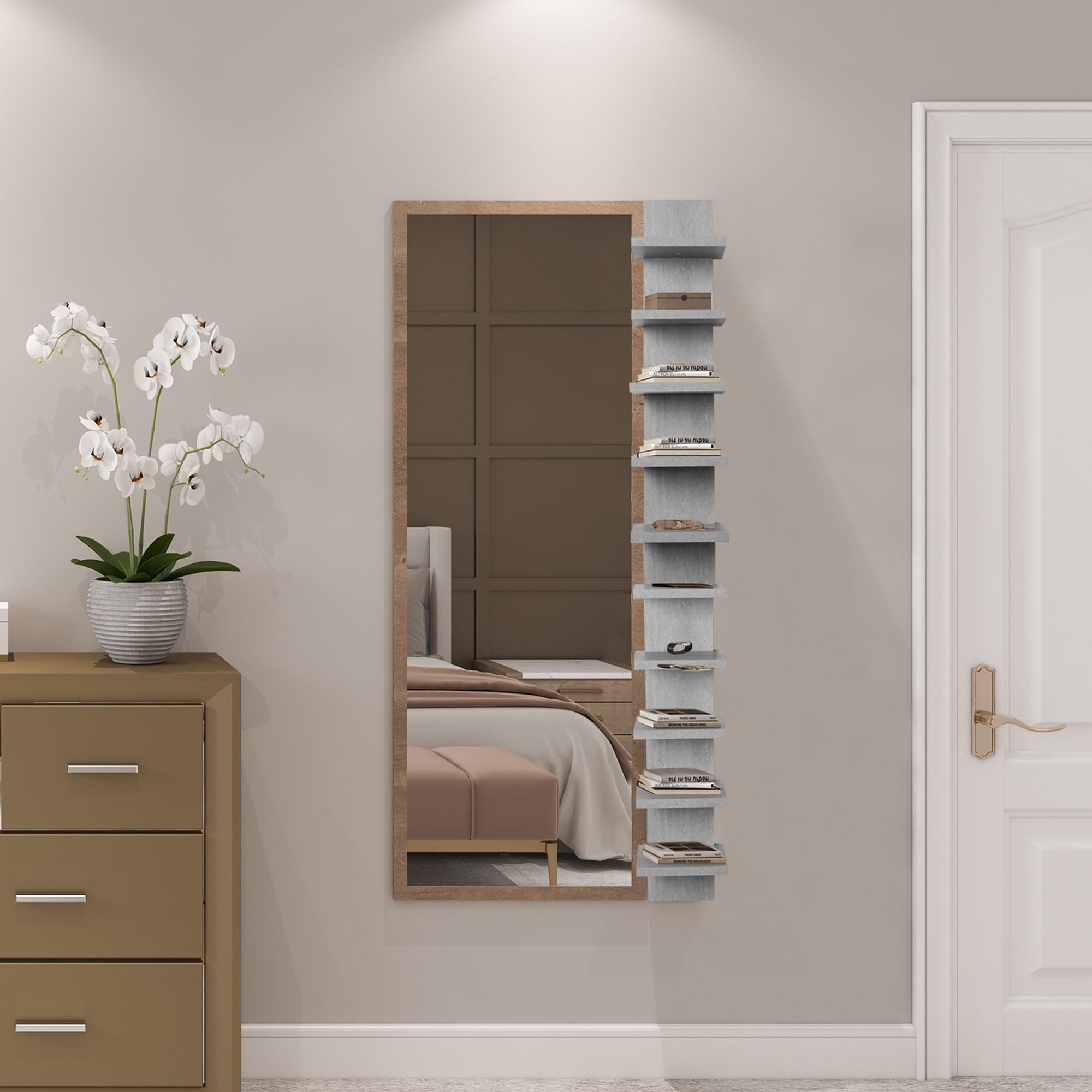 5 Tier Wall Shelves - Vertical Floating Storage Shelf for Home Decor & Organization | Tall Tower Design | Perfect for Bedroom, Living Room & Office Storage Solutions