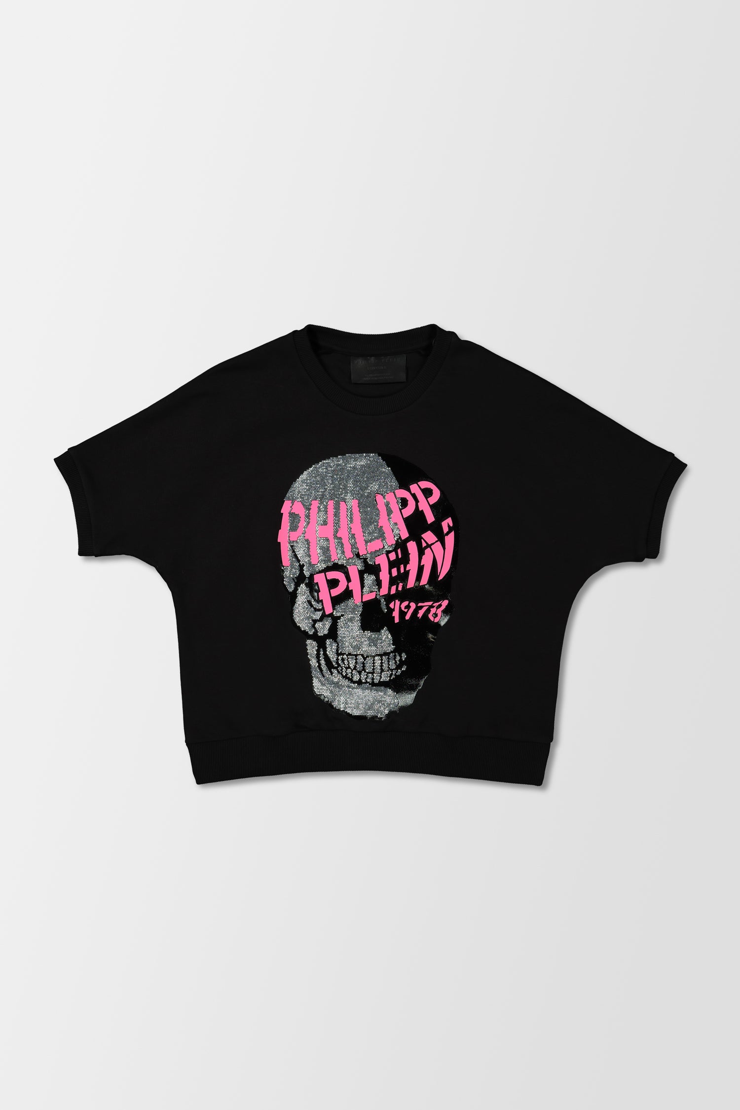 Philipp Plein Black Fuchsia SS Skull Strass Sweatshirt | Women's Luxury Embellished Pullover | Streetwear Fashion for Casual Outings & Nightlife
