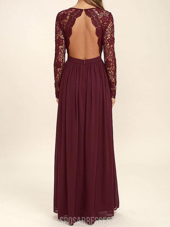 Elegant Burgundy Long Sleeve Lace Bridesmaid Dresses - Custom Made Formal Gowns for Weddings, Prom & Special Occasions | Style BD0250