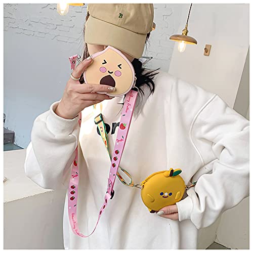 3D Cartoon Avocado Silicone Coin Wallet - Cute Keychain Purse for Makeup, Hair Accessories & Headset Storage - Fun Gift for Kids with Lanyard (Peach) - Perfect for School, Travel & Daily Use