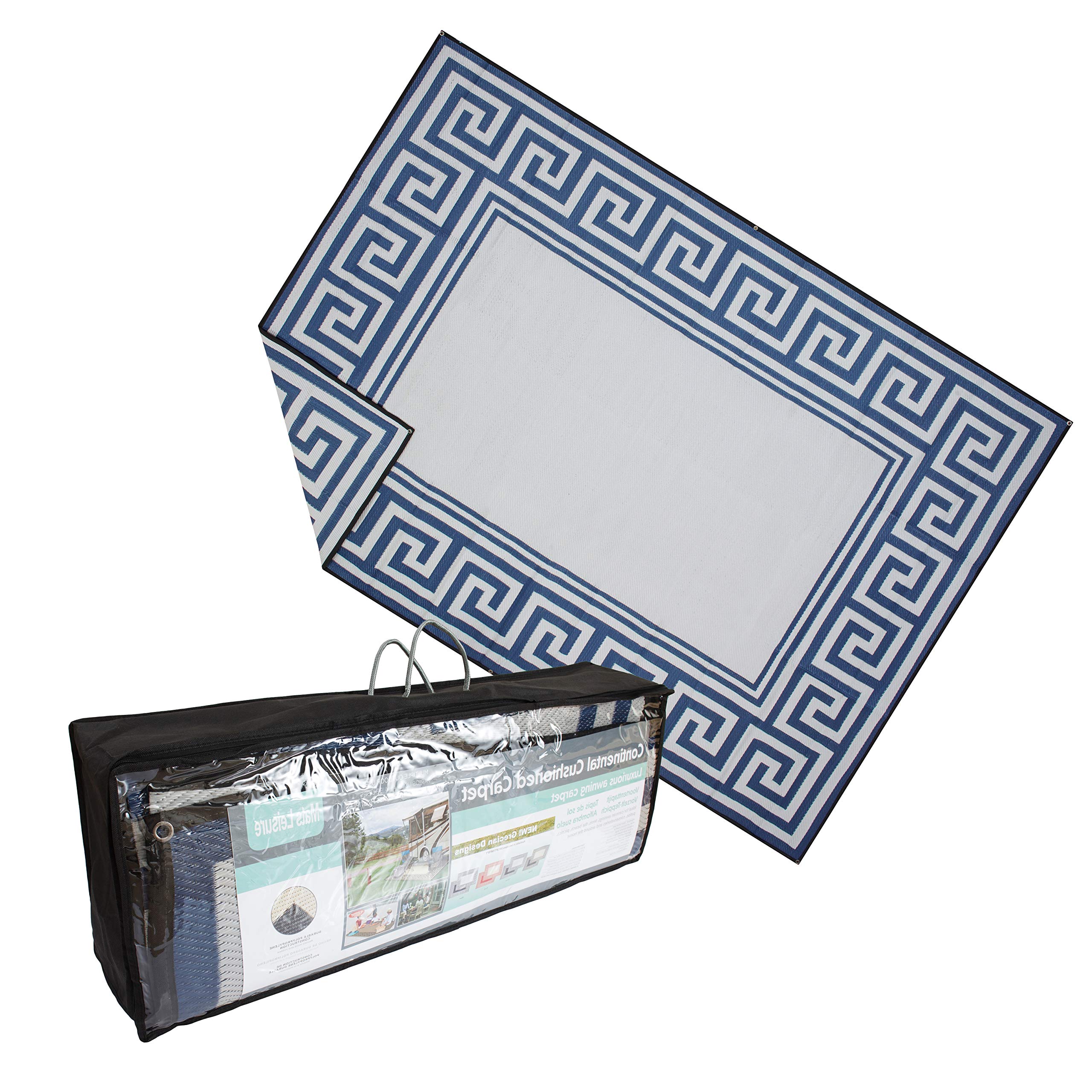 RV Patio Mat Awning Mat - 9'x12' & 9'x18' Outdoor Leisure Mat with Grecian Complete Kit - Perfect for Camping, Tailgating & RV Trips