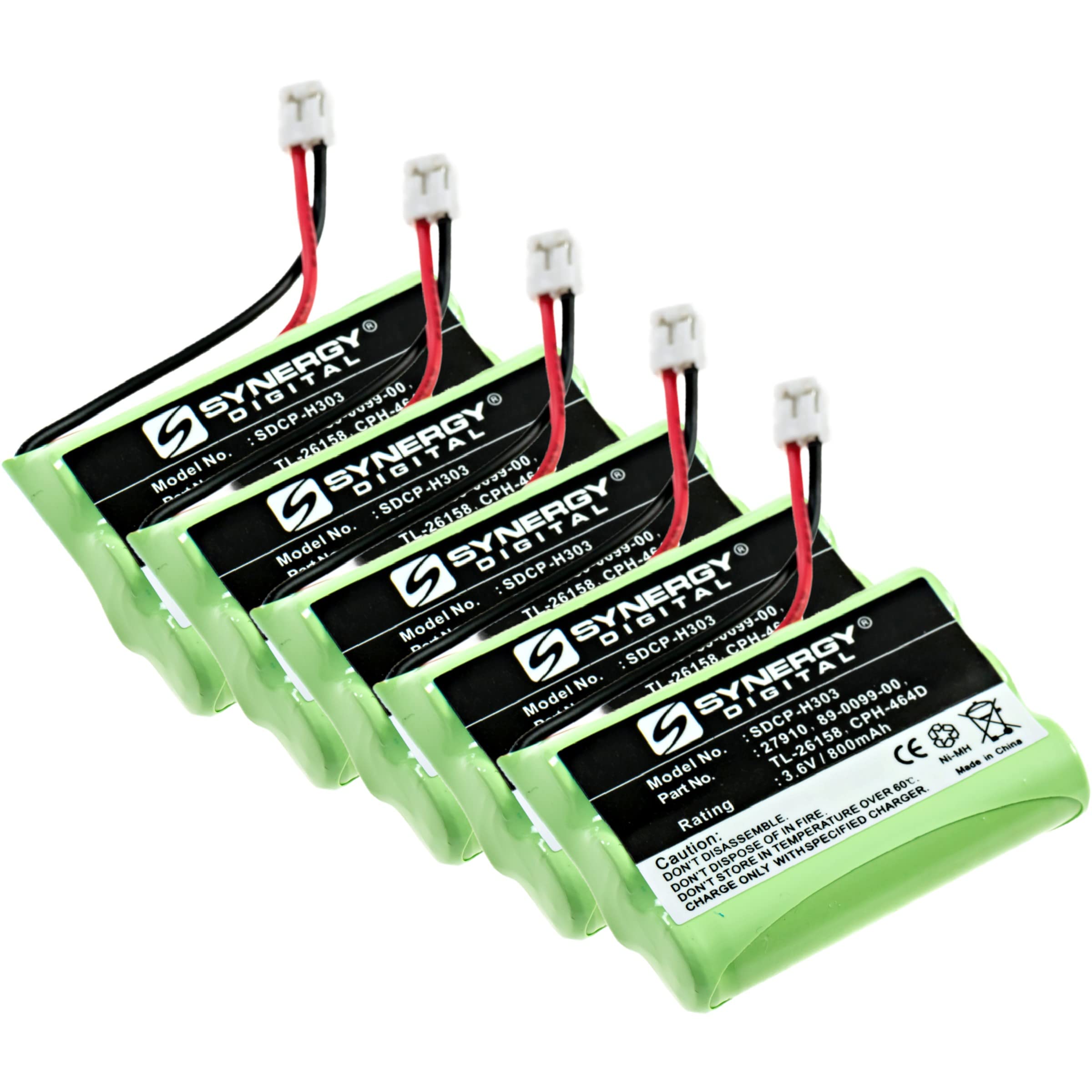 Synergy Digital Cordless Phone Batteries - 5-Pack Ni-MH 3.6V 800mAh Replacement Batteries for AT&T E2911 Cordless Phone | Ultra High Capacity | Perfect for Home & Office Use