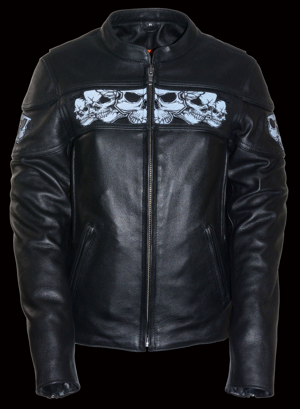 Milwaukee Leather Women's Crossover Leather Scooter Jacket with Reflective Skulls - Black, Medium | Stylish Motorcycle Riding Jacket for Urban Commuting & Night Safety