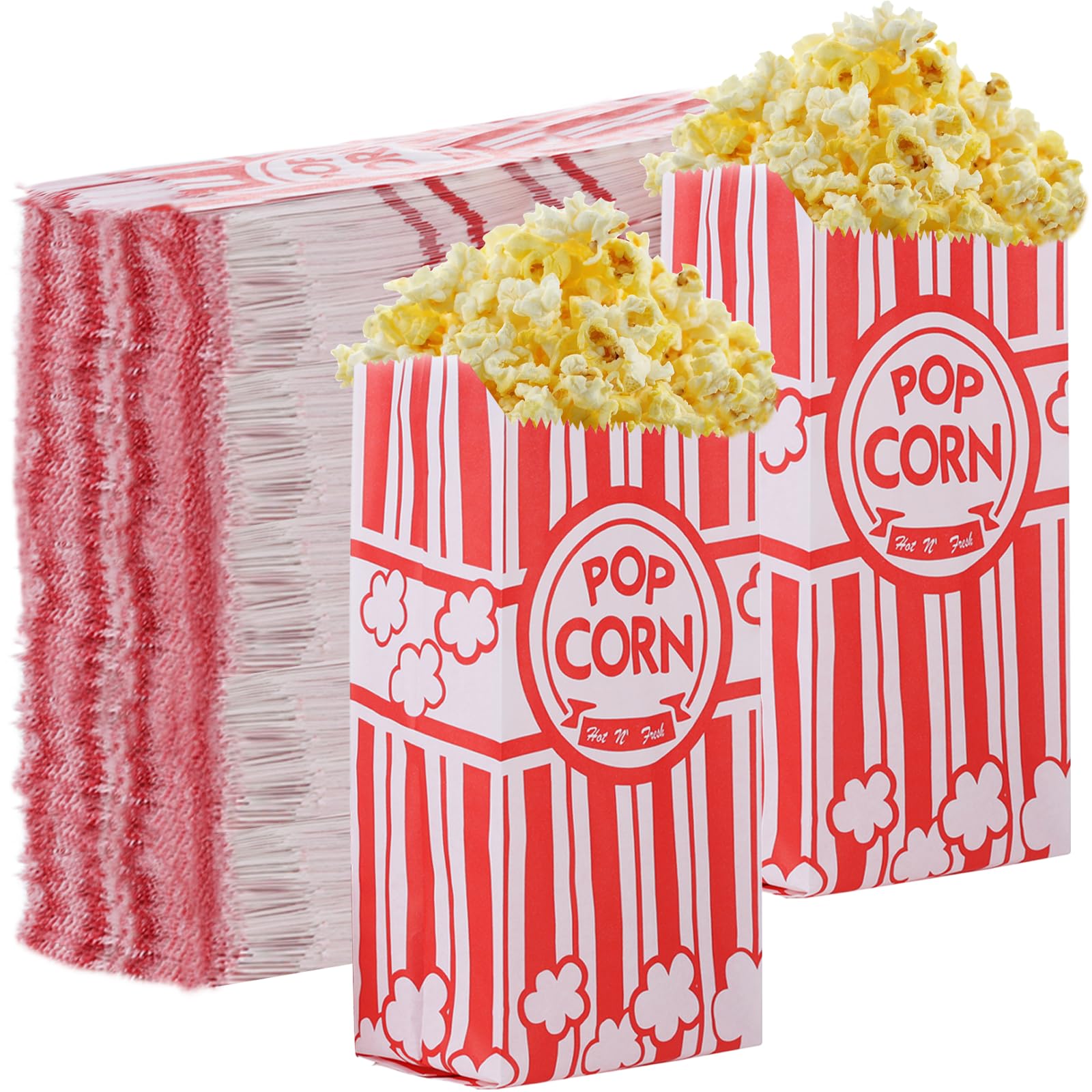 500 Pieces 1 oz Small Disposable Popcorn Bags - Bulk Individual Servings for Popcorn Machines, Movie Nights, Christmas Parties & Snack Storage | Eco-Friendly Paper Popcorn Containers