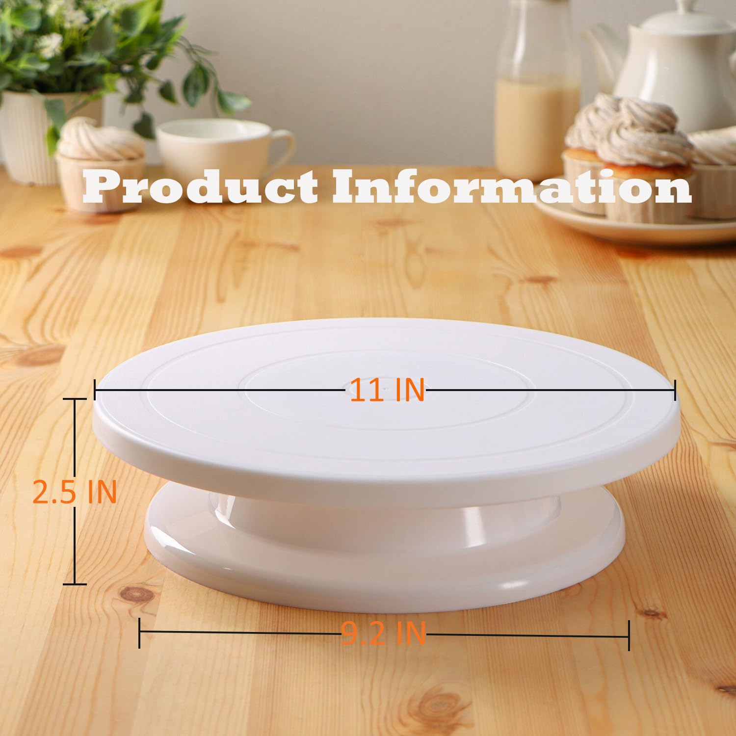 11 Inch Rotating Cake Stand Turntable - Smooth Revolving Baking Supplies for Cakes, Cupcakes, Cookies & Muffins (White) | Perfect for Home Baking, Cake Decorating & Dessert Displays