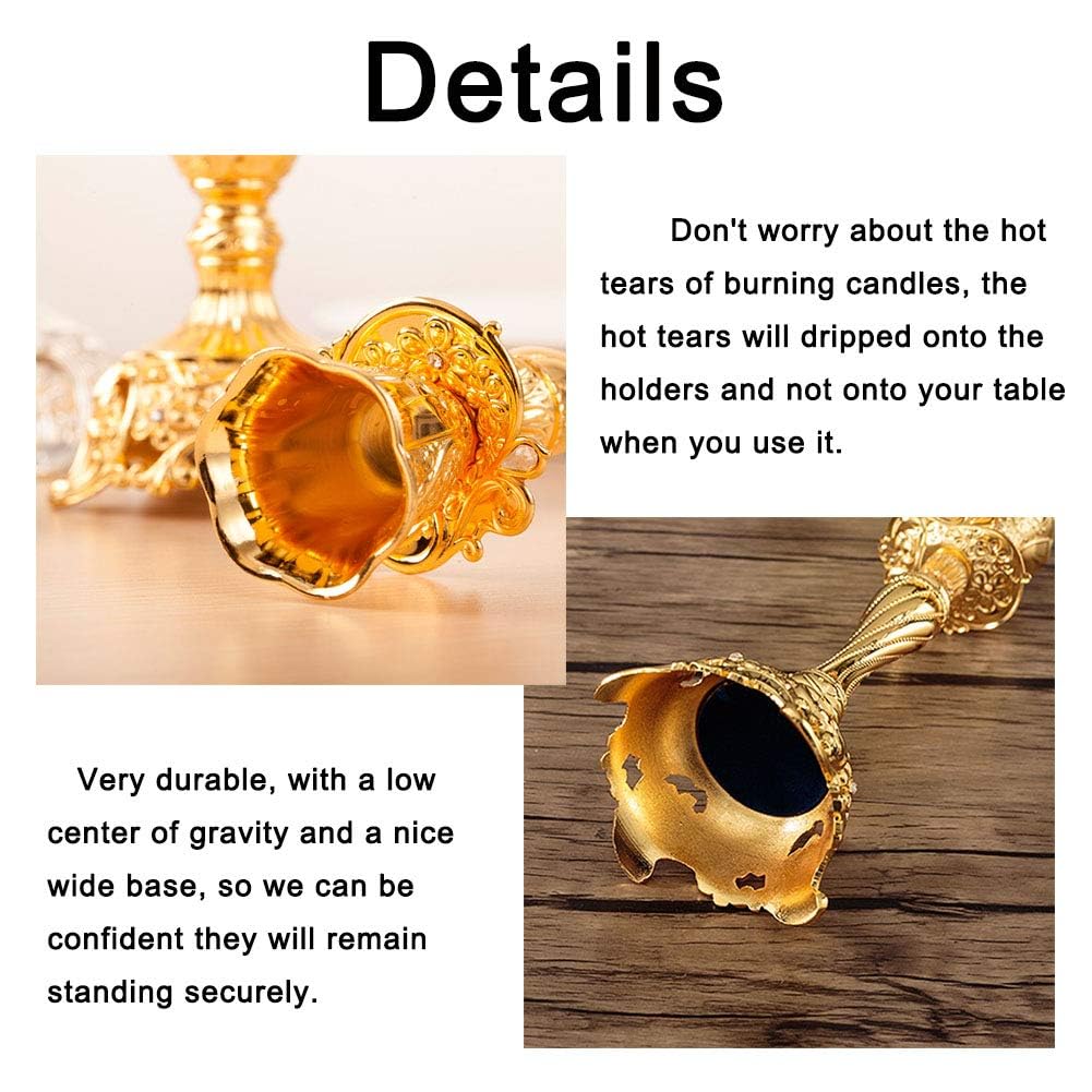 Luxury Gold Candlestick Holders Set of 2 - Elegant Taper Candle Holders for Wedding, Christmas, Shabbat & Home Decor - 7.4 Inch Tall Candle Centerpiece for Dining Table, Mantel & Holiday Decorations
