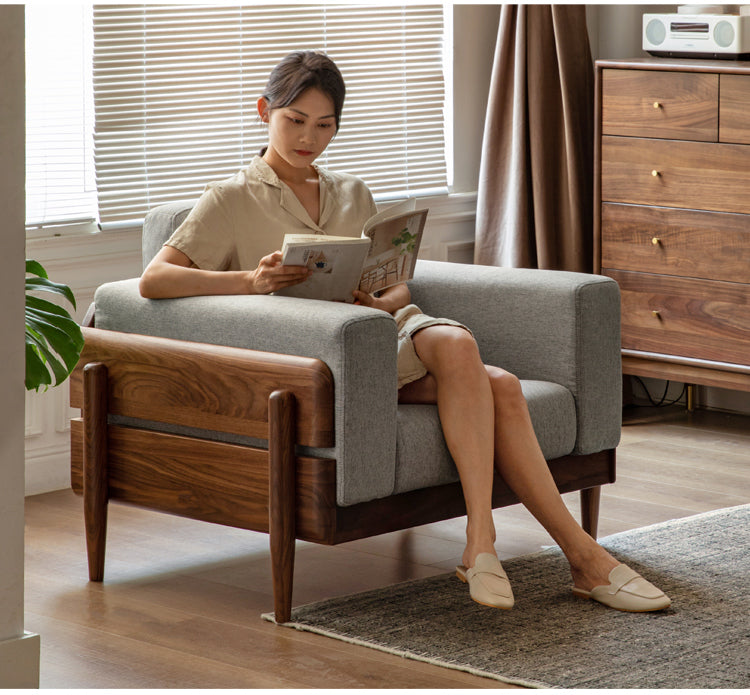 Premium Black Walnut Solid Wood Upholstered Fabric Sofa - Modern Living Room Furniture for Home, Office & Lounge Comfort