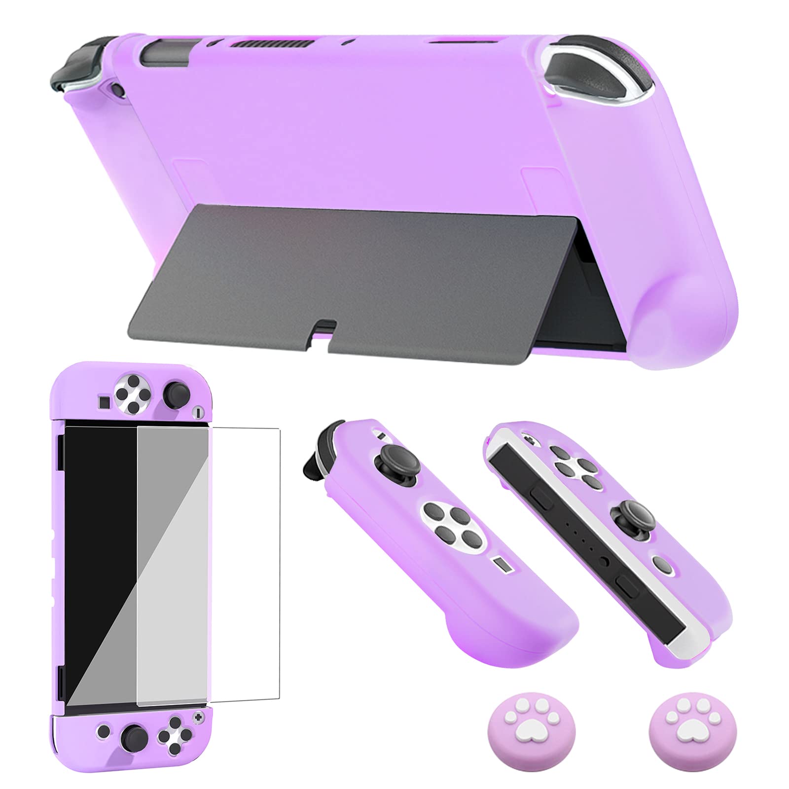 Premium Protective Case for Nintendo Switch OLED Model 2021 - Dockable Hard Shell Cover with Screen Protector & 2 Thumb Grips (Purple) | Compatible with Joy-Con Controllers | Perfect for Gaming, Travel & Home Entertainment