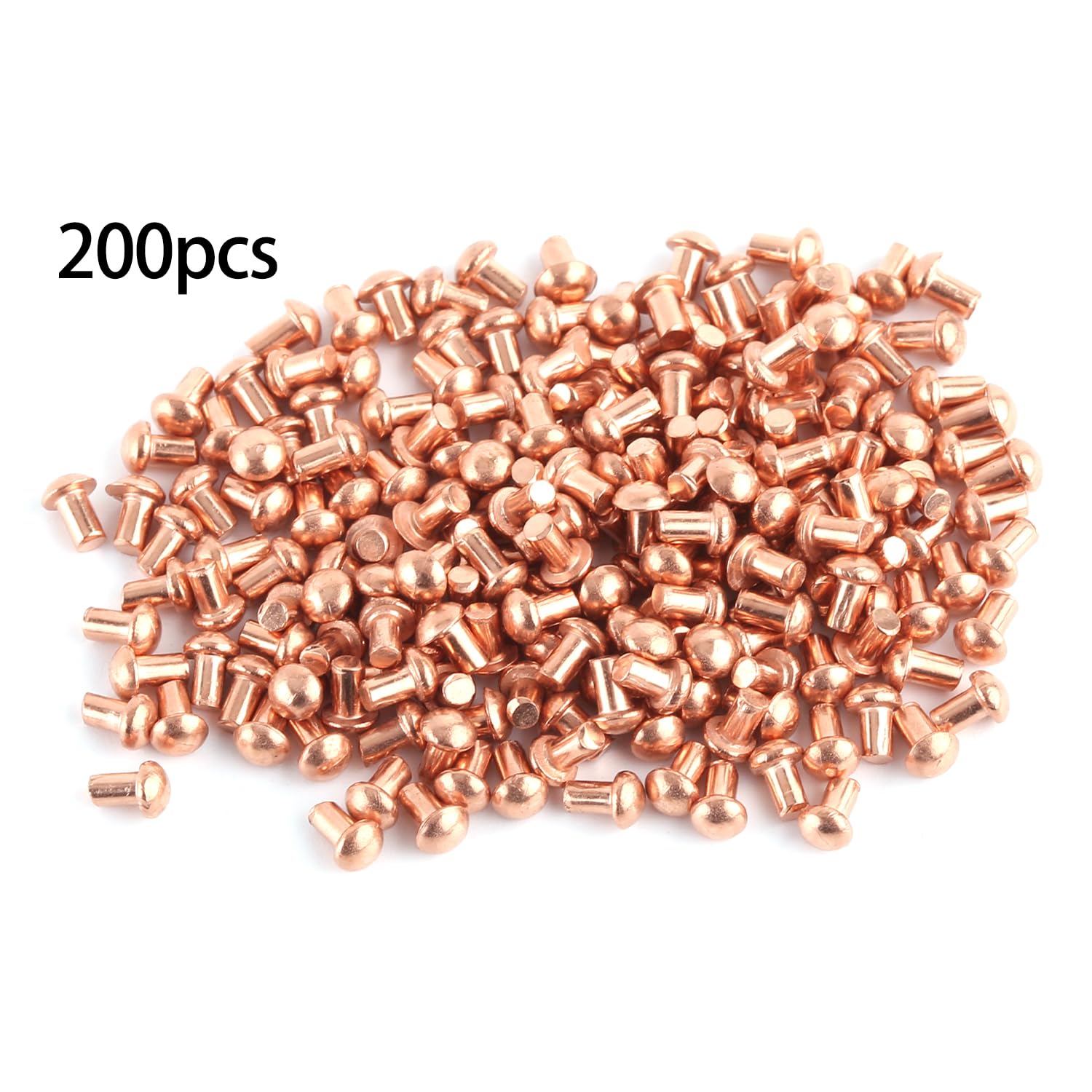 200Pcs M2 Copper Solid Rivets Kit - 0.08in Dia x 0.12in Length Round Head Fasteners for Electrical & DIY Projects - Perfect for Circuit Boards, Jewelry Making and Metal Crafting