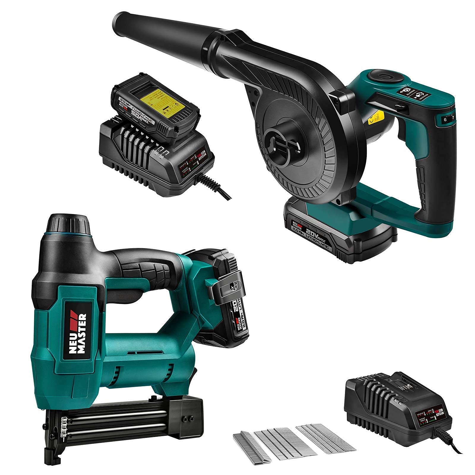 20V MAX Cordless Brad Nailer & Blower Vacuum Combo Kit - Includes 2.0Ah Battery & Charger - Variable Speed for Woodworking, Framing & Yard Cleanup - Perfect for DIY Projects & Professional Job Sites
