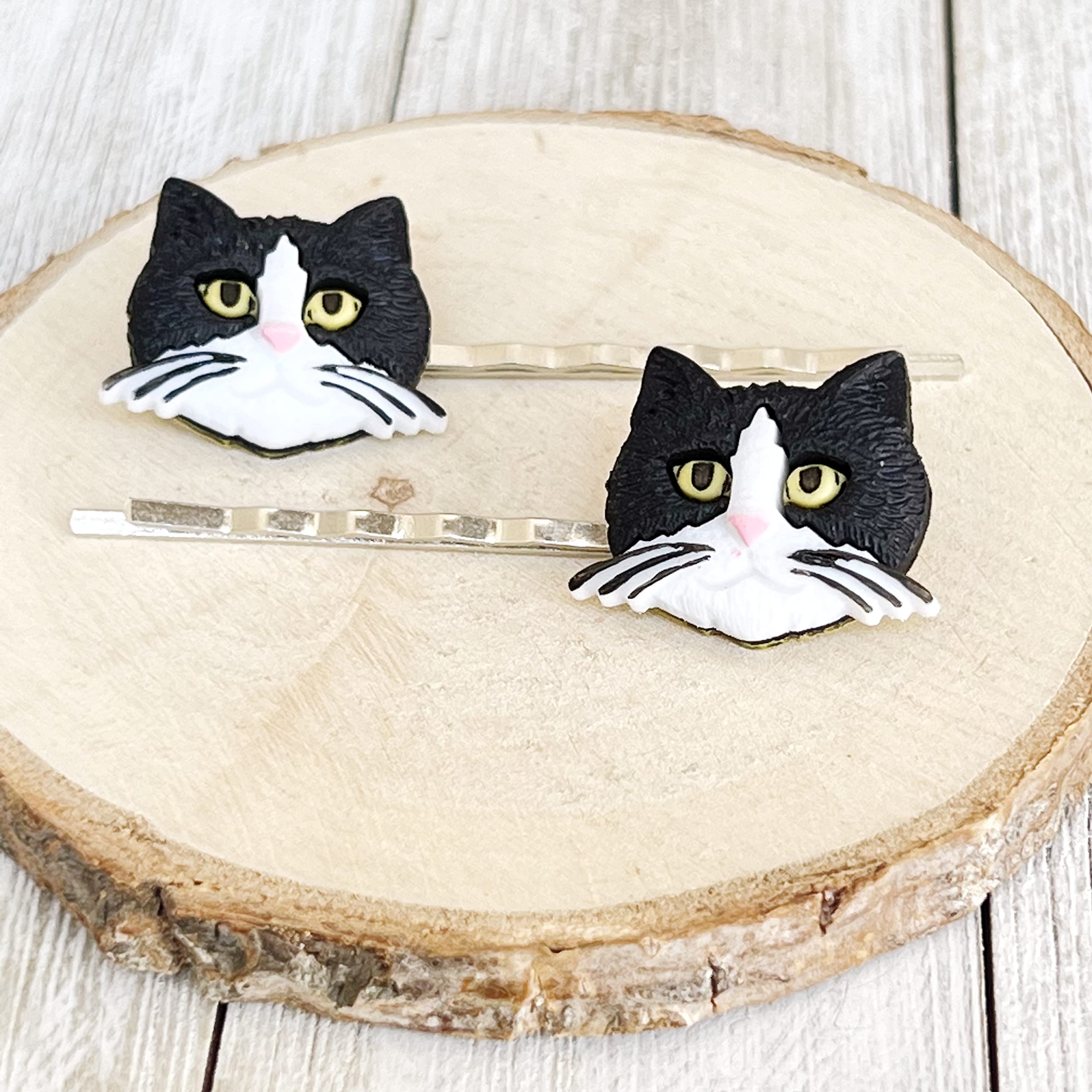 Stylish Black and White Cat Hair Pins - Cute Kitty Bobby Pins for Women | Trendy Decorative Hair Clips & Barrettes for Everyday Wear, Parties & Gifts