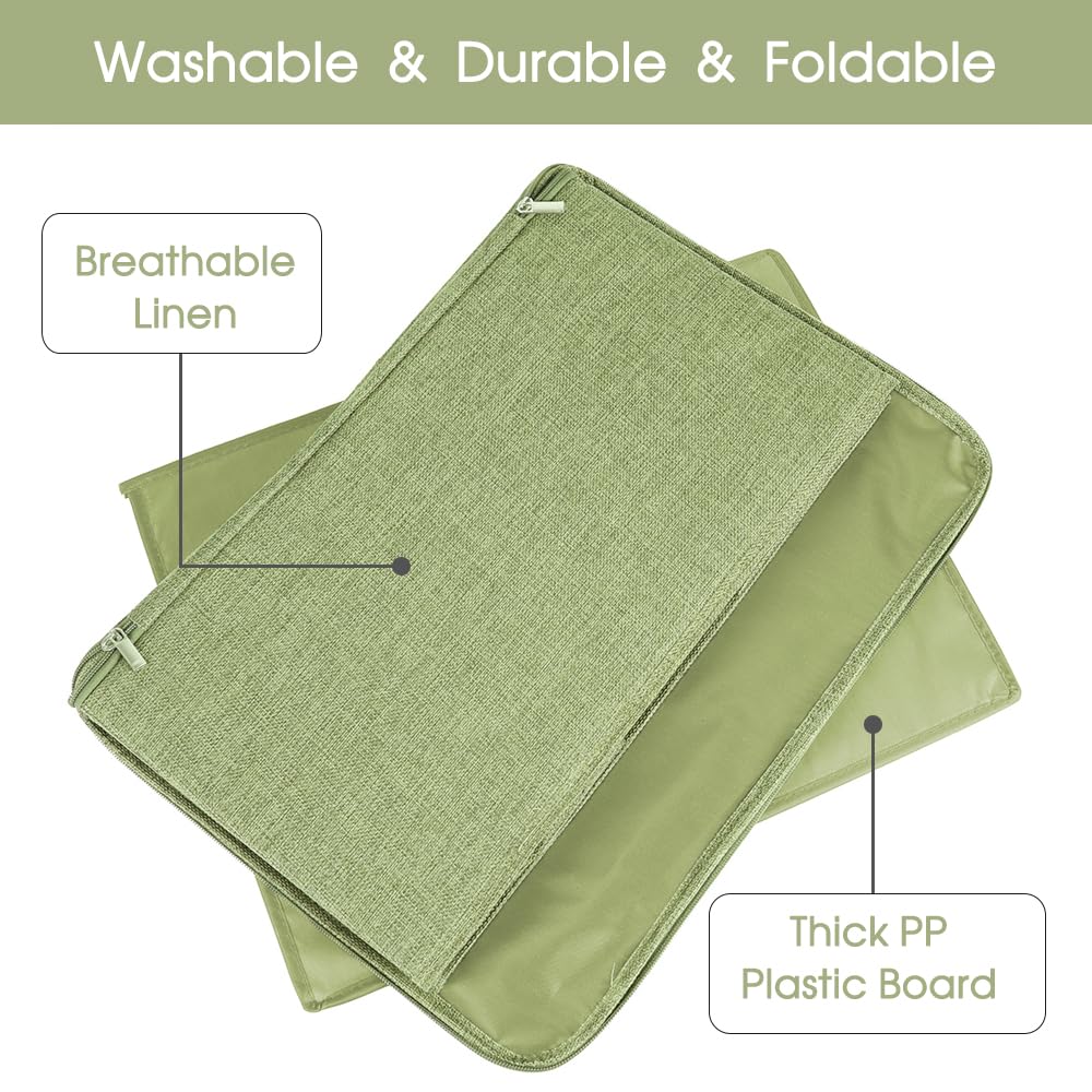 ANMINY 2-Pack Large Foldable Storage Bins with Zipper Lid & Handles - PP Plastic Board & Cotton Linen Fabric Organizer Box for Closet, Clothes, Toys, Home Organization (Green) - Perfect for Bedroom, Nursery, Office & Travel Storage Solutions