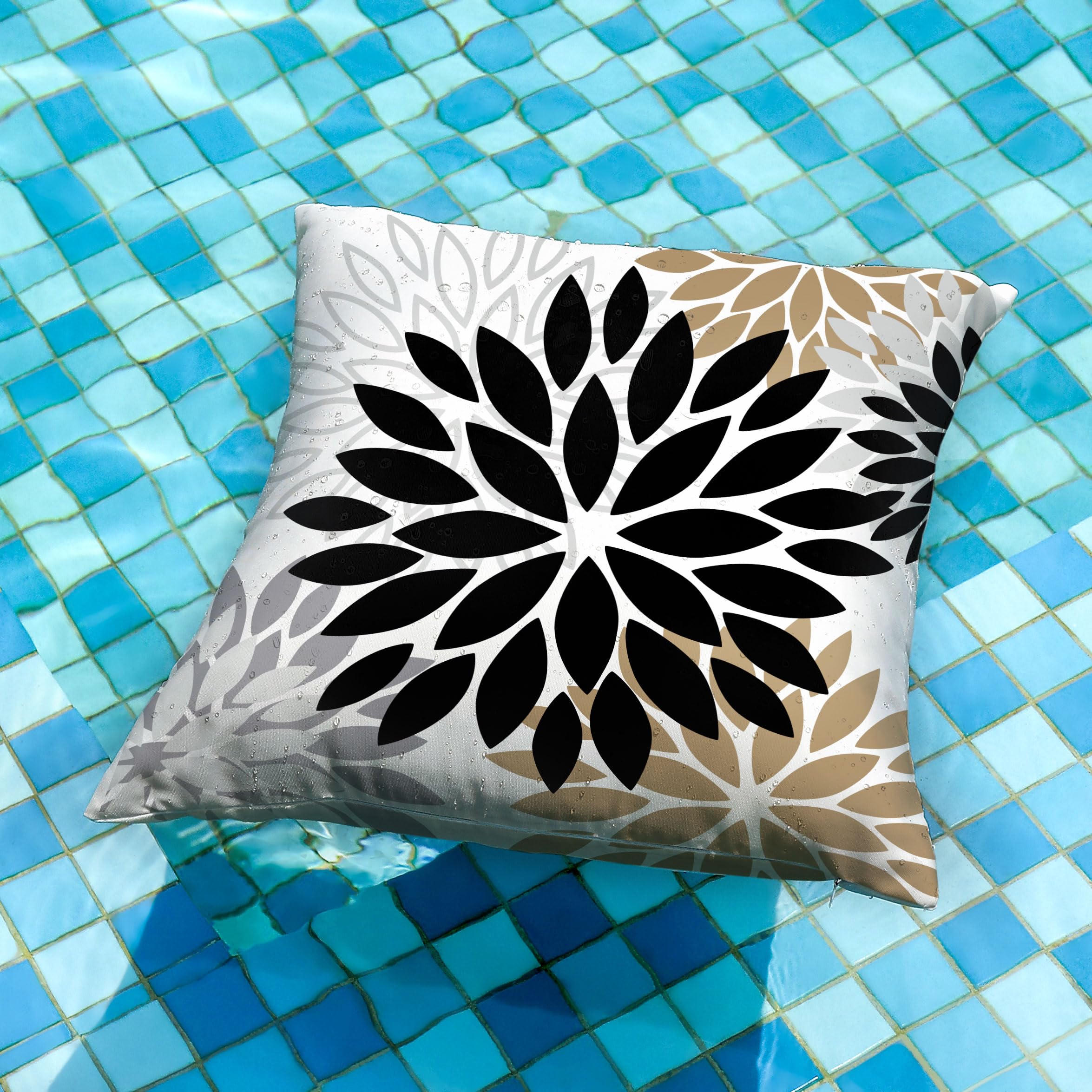 Premium Black Brown Outdoor Pillow Covers 18x18 Inch (Set of 2) - Farmhouse Modern Floral Polyester Square Cushion Cases - Waterproof & UV Resistant for Patio Furniture, Garden, Porch, Deck & Outdoor Decor