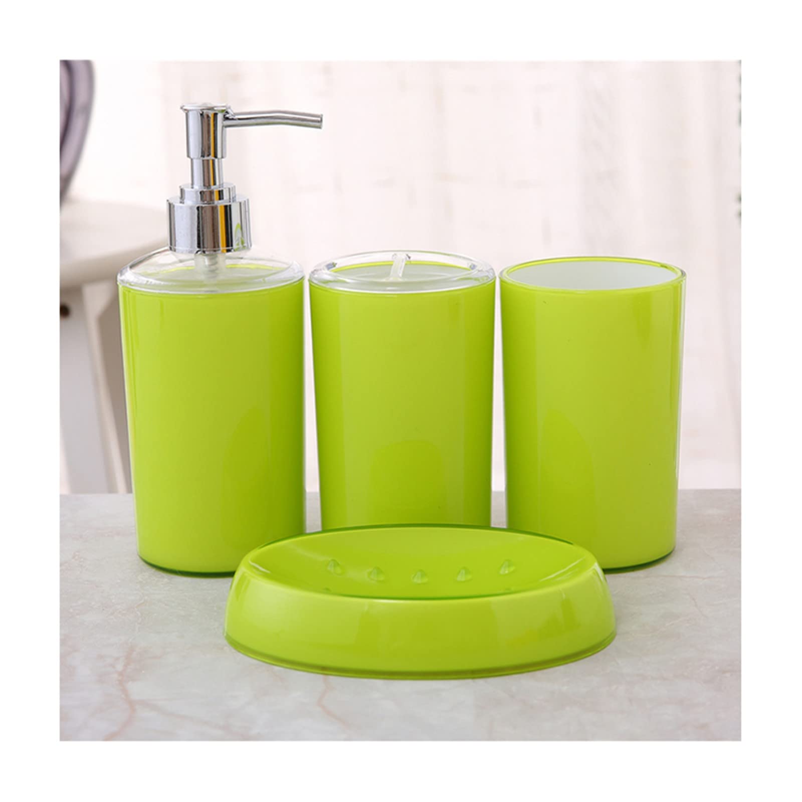 TYECE 4-Piece Bathroom Accessories Set - Plastic Soap Dispenser, Toothbrush Holder, Soap Dish & Cup | Modern Green Bathroom Decor for Home, Hotel & Guest Room Organization