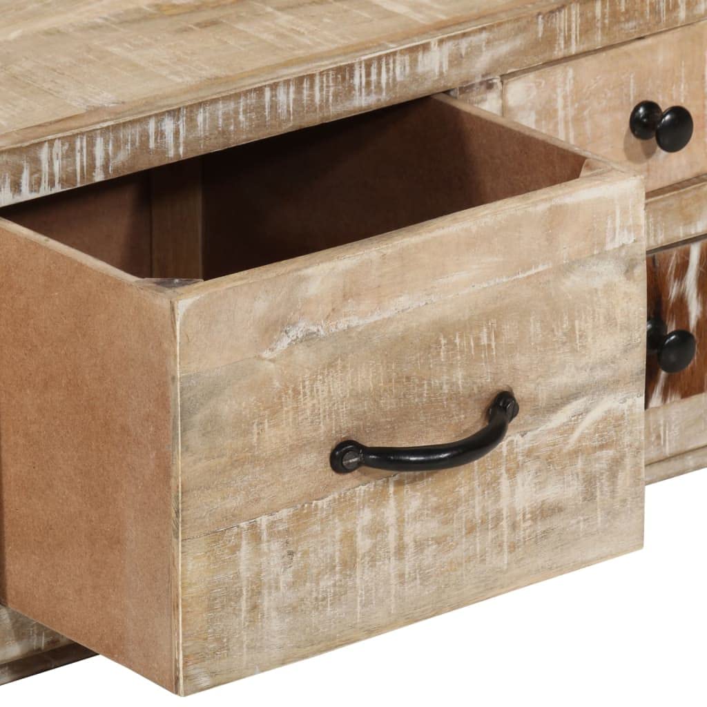 Handmade Solid Mango Wood Coffee Table with 4 Drawers - Farmhouse Style Living Room Furniture - Rustic Brown Sofa Table for Home Decor & Entertaining