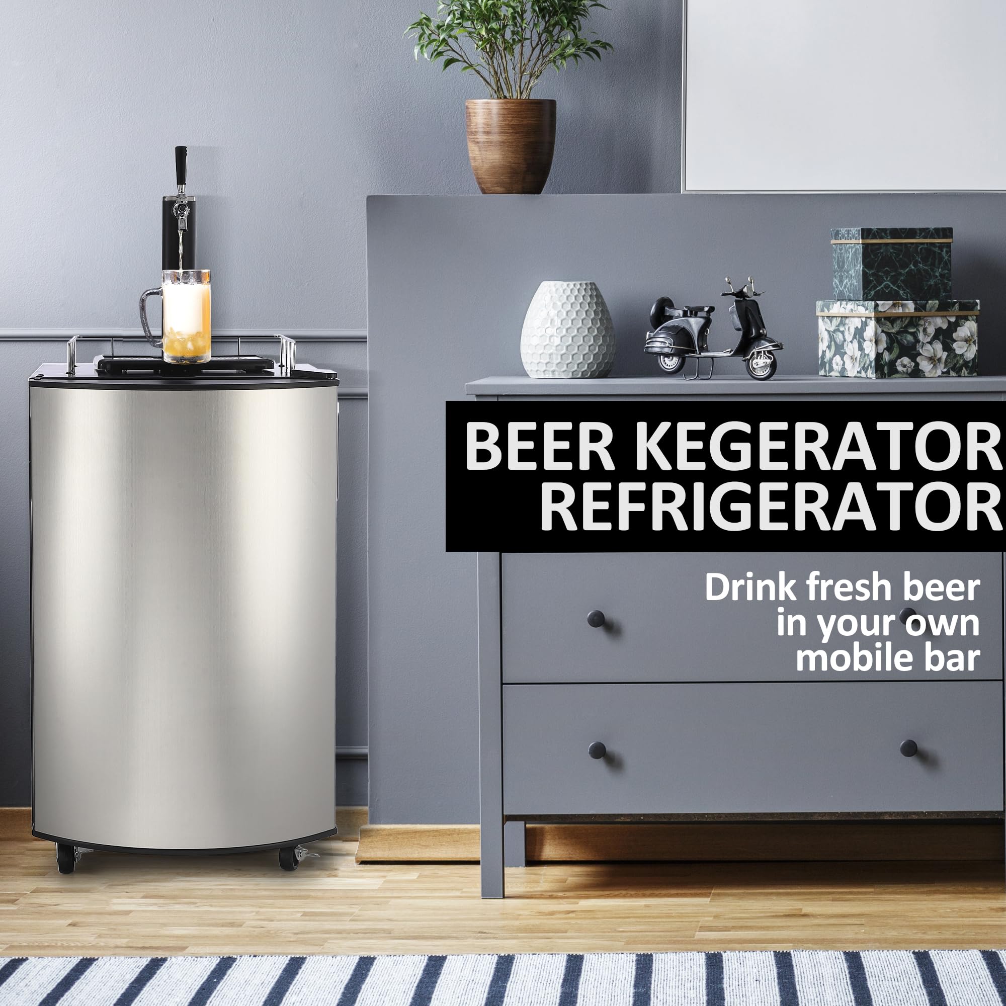 Commercial Beer Kegerator - Single Tap Draft Beer Dispenser with 128L Capacity, Stainless Steel Construction, Built-in Shelves & Drip Tray - Perfect for Home Bars, Restaurants, and Party Events
