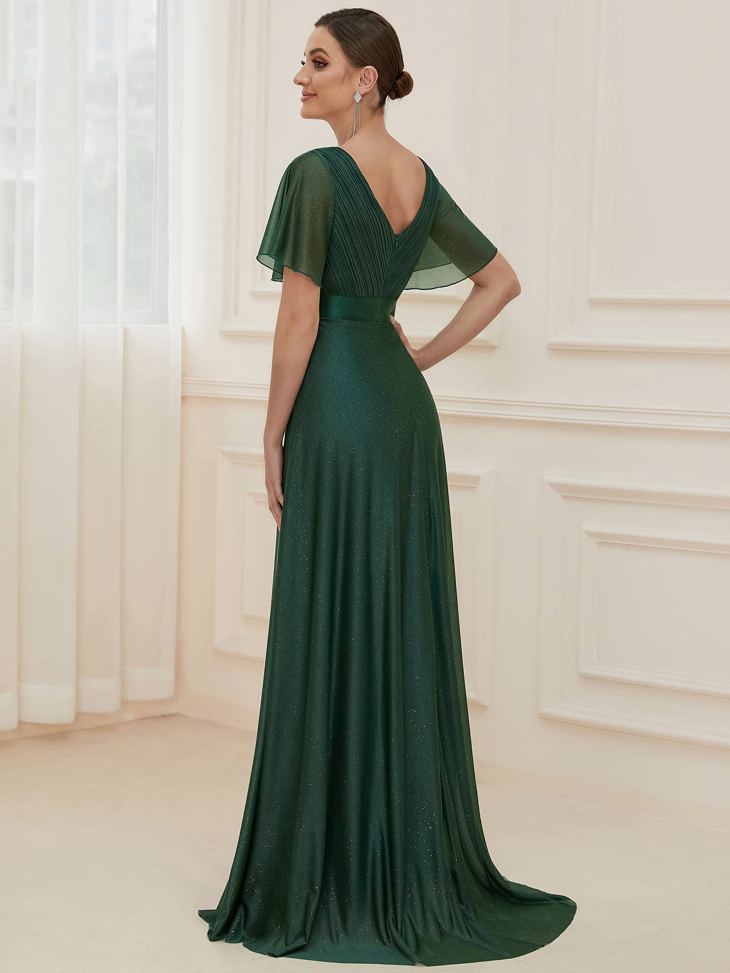 Ever-Pretty Women's V-Neck Short Sleeve A-Line Glitter Formal Evening Dress 50159 - Perfect for Prom, Cocktail Parties & Special Occasions