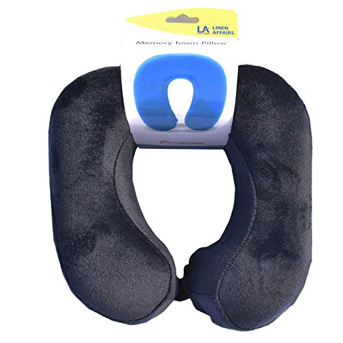 Memory Foam Travel Neck Pillow for Airplane, Car, Office - Ergonomic Support for Neck Pain Relief with Washable Velour Cover (Black) - Perfect for Long Flights, Road Trips & Work Comfort