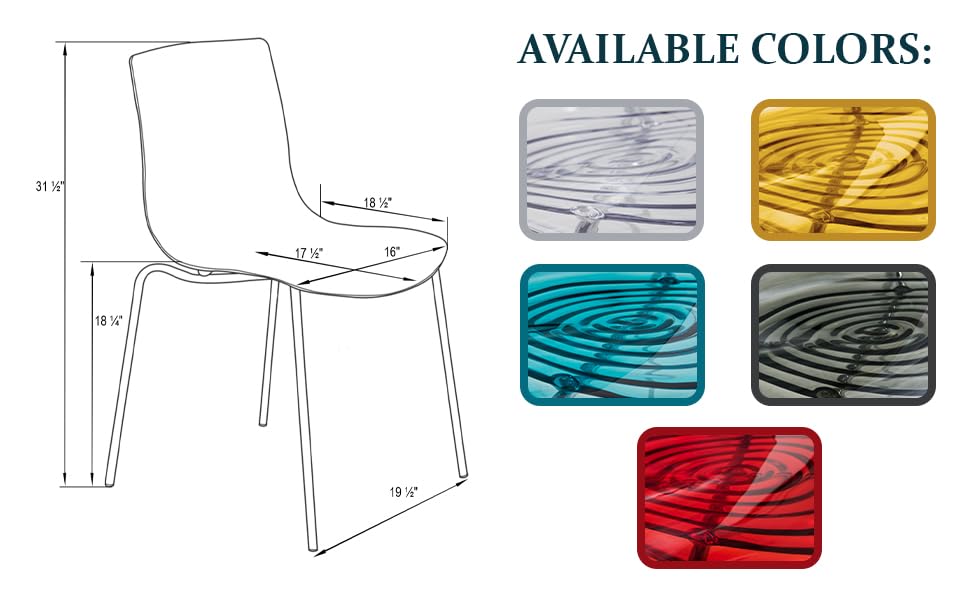 LeisureMod Astor Modern Acrylic Lucite Dining Chairs Set of 2 - Water Ripple Design with Chrome Metal Legs for Contemporary Dining Room, Kitchen, Office & Small Spaces - Perfect for Modern Home Decor & Compact Living Areas