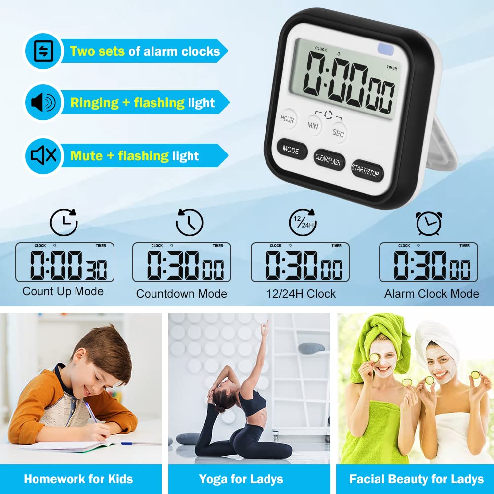 24-Hour Digital Kitchen Timer with Large LCD Screen - Magnetic Count Up/Down Stopwatch, Loud Alarm for Cooking, Bathroom, Shower, Kids & Teachers | Perfect for Baking, Classroom, Workouts & Time Management