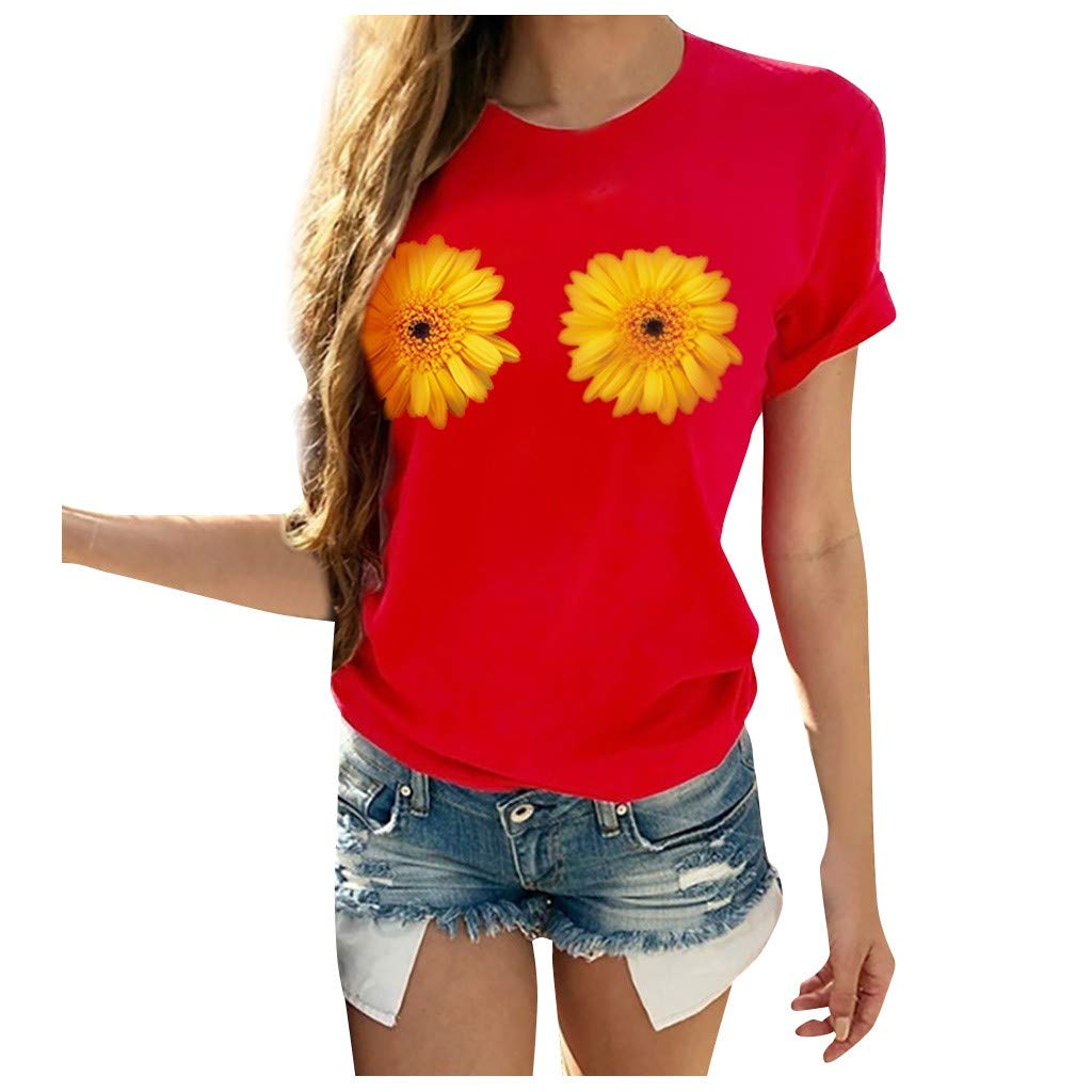 JOFOW Women's Vintage Sunflower Graphic T-Shirt - Funny Short Sleeve Summer Top for Casual Wear, Beach Outfits & Festival Fashion