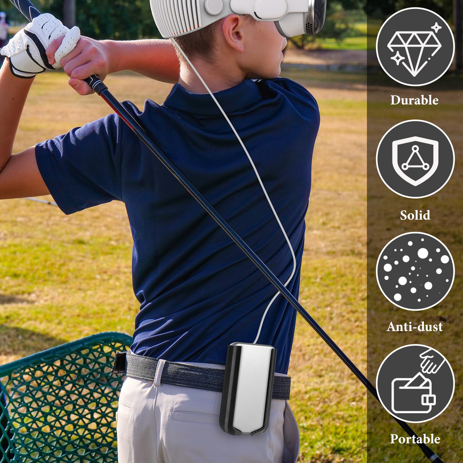 Geekria VR Battery Holder for Apple Vision Pro - Portable Power Bank Belt Clip, Shockproof Battery Protector Accessories to Extend VR Headset Playtime (Black) | Ideal for VR Gaming, Travel & Extended Reality Experiences